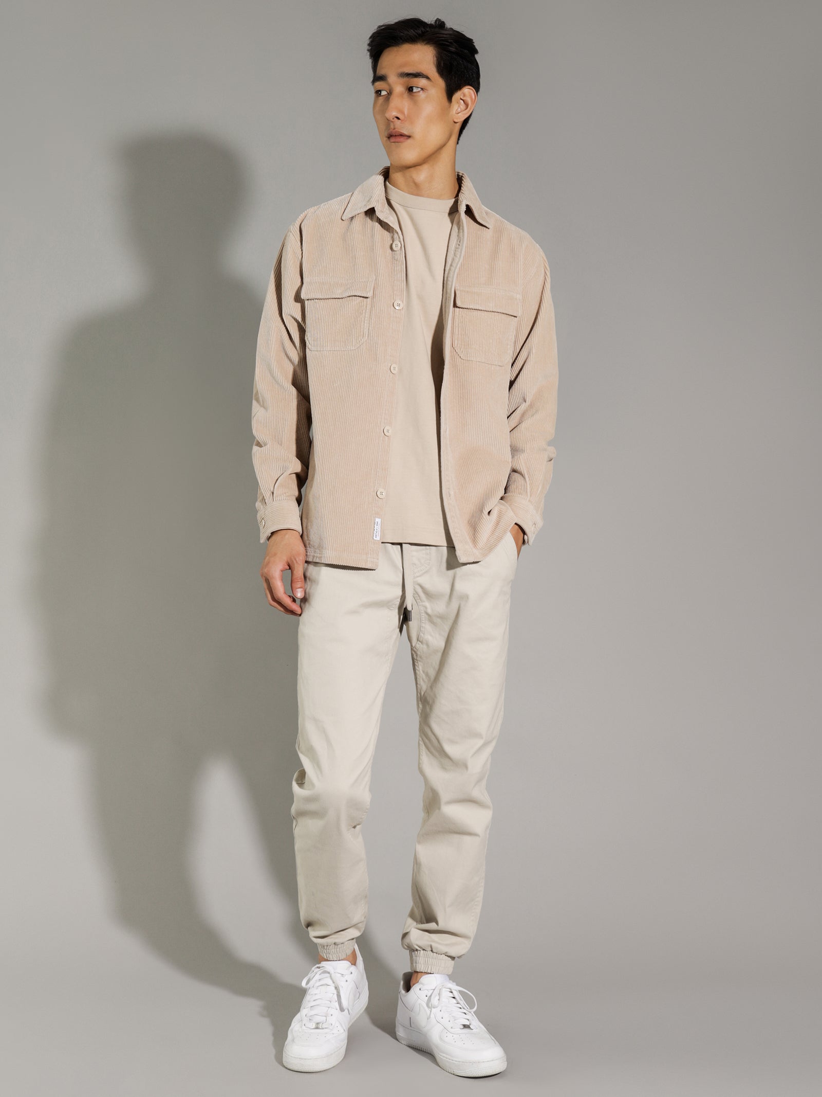 Amari Cord Overshirt in Stone