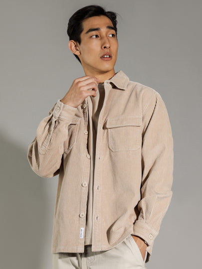 Amari Cord Overshirt in Stone