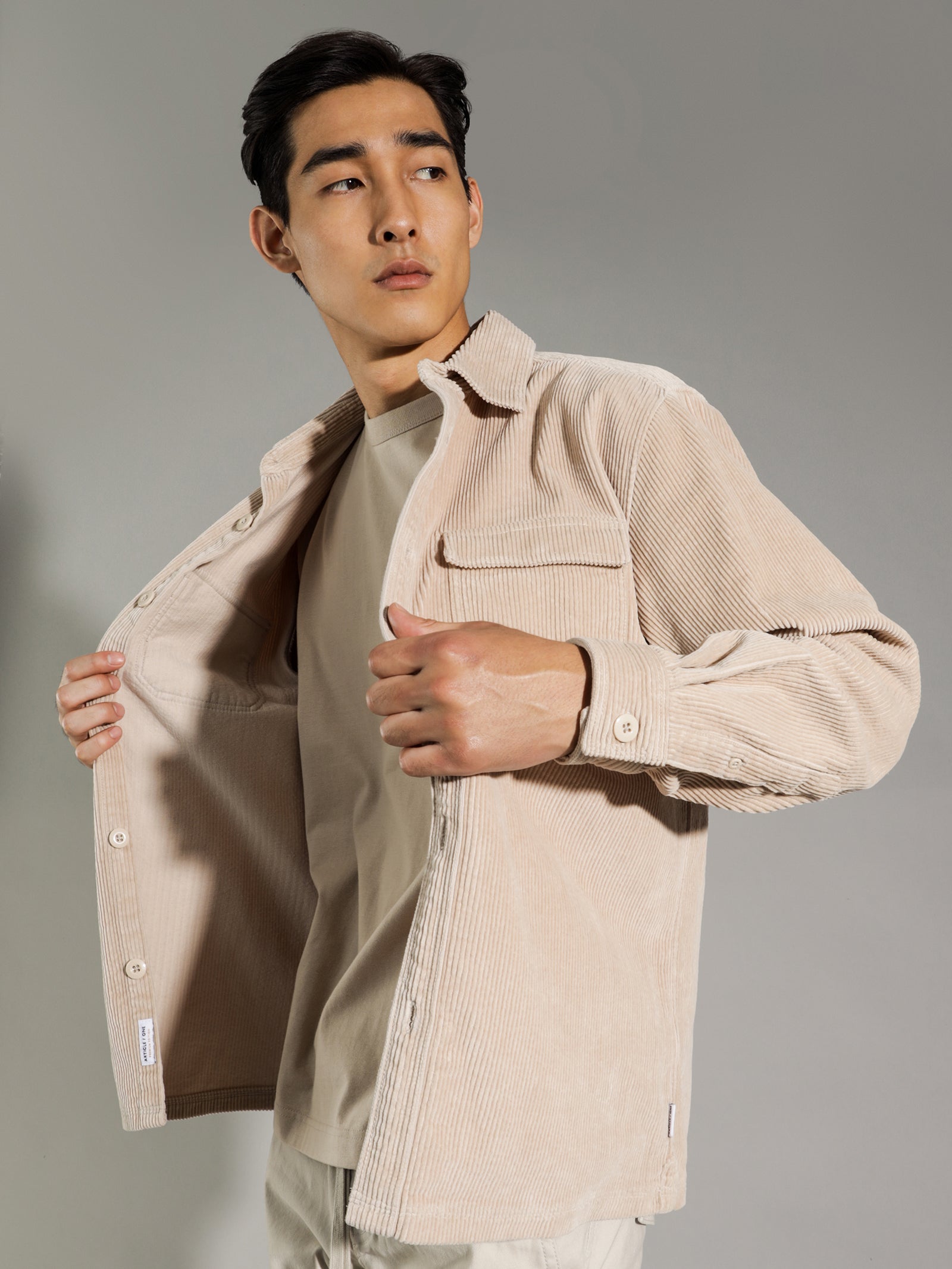 Amari Cord Overshirt in Stone