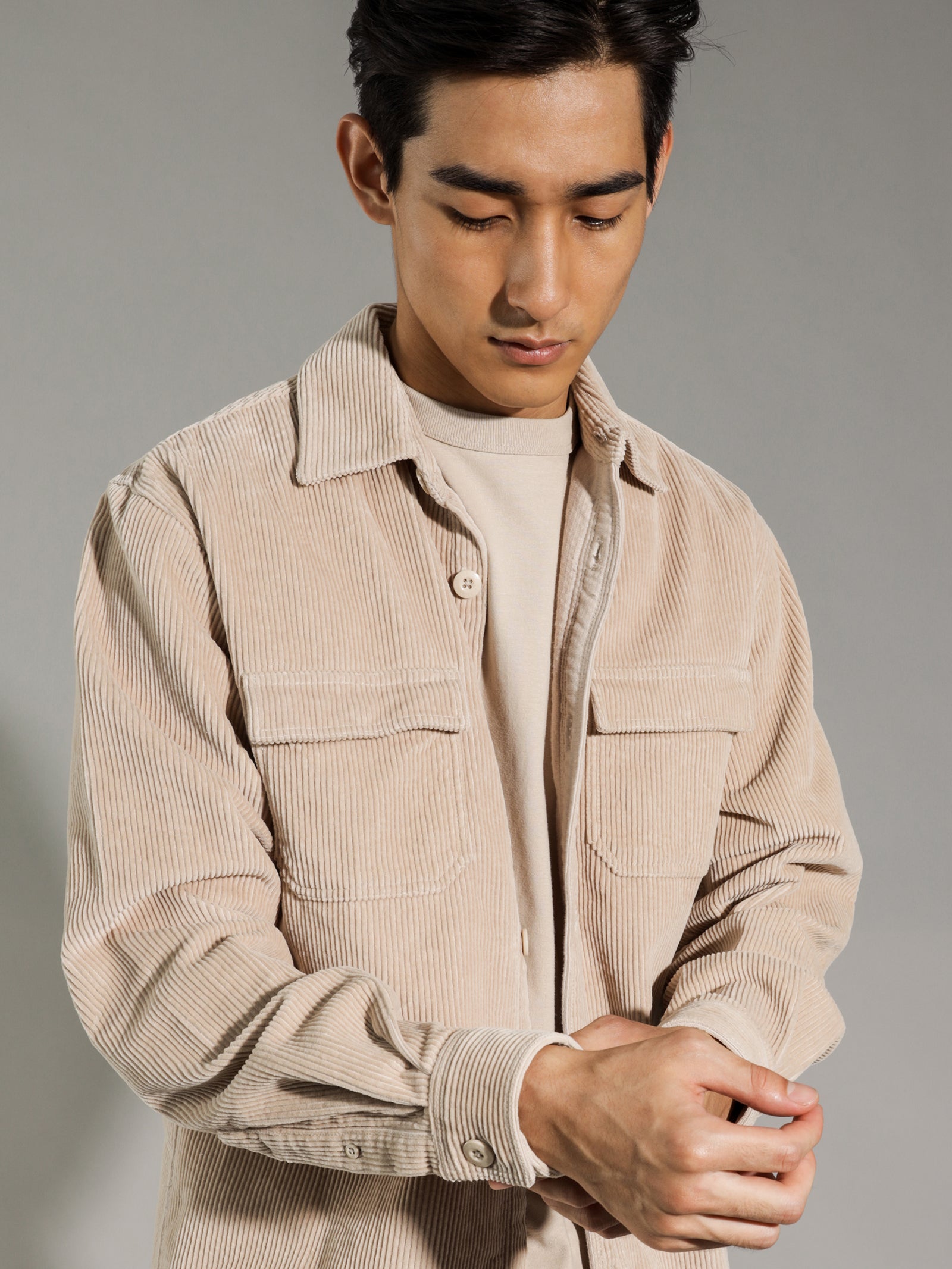 Amari Cord Overshirt in Stone