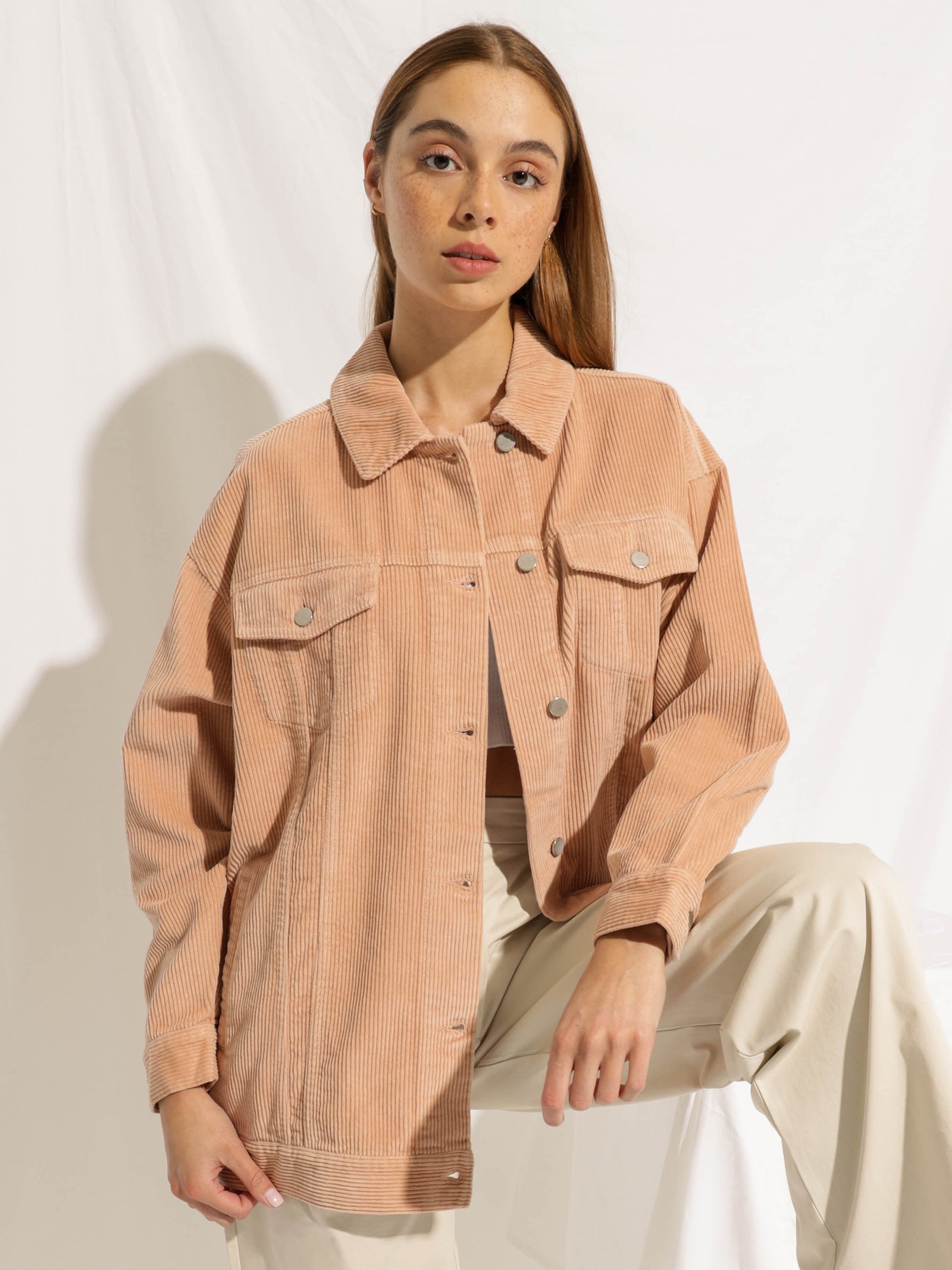 Binx Longline Cord Jacket in Clay