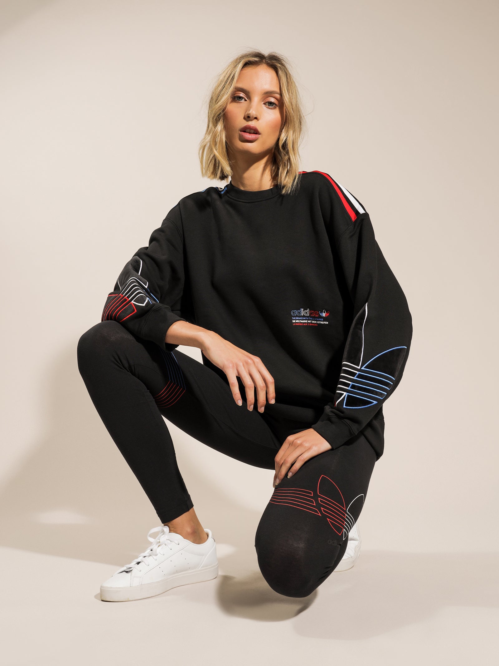 Adidas tricolor trefoil velvet sweatshirt sale