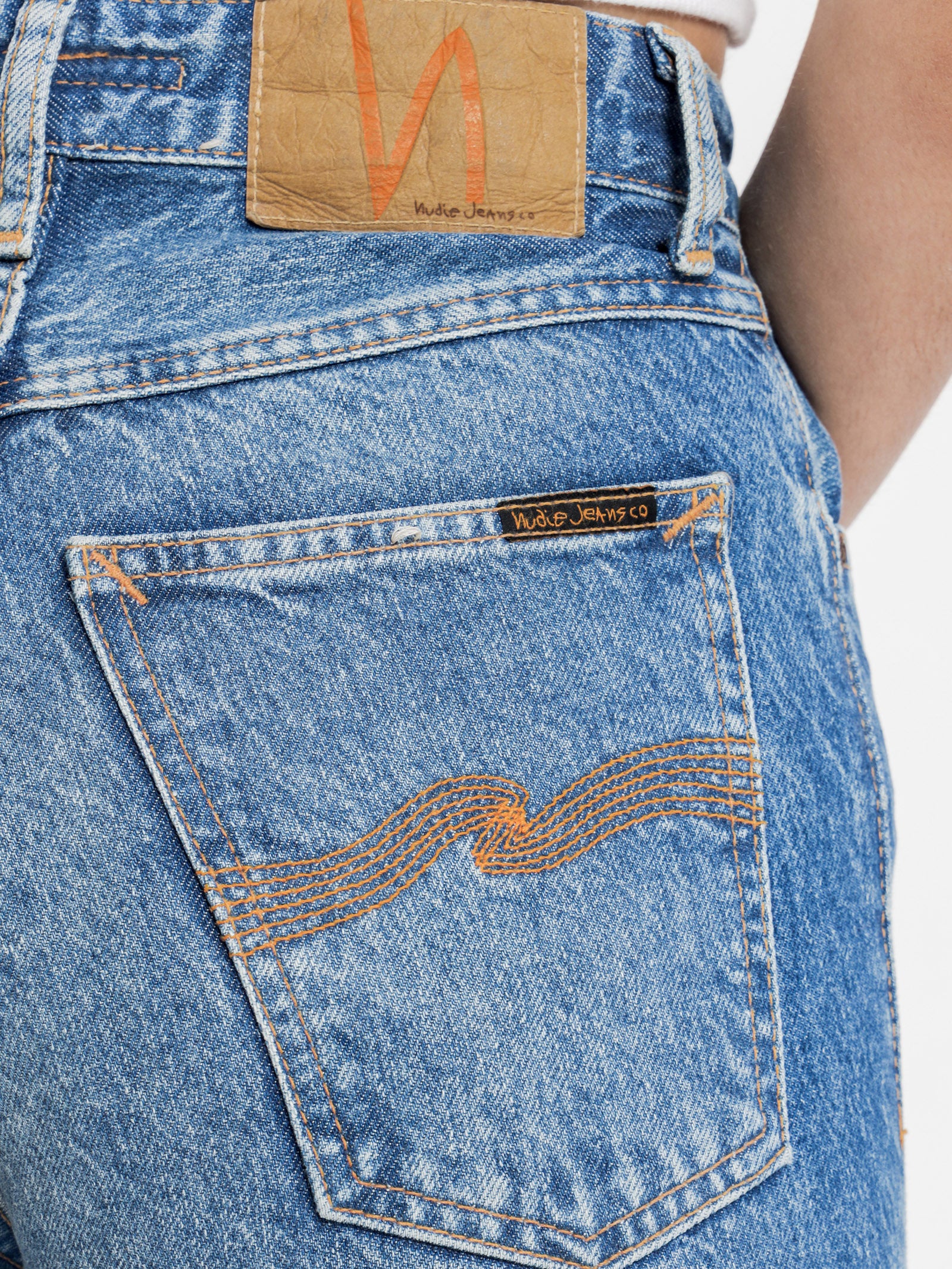 Breezy Britt Slim Jeans in Orange Skin Blue Denim - Glue Store