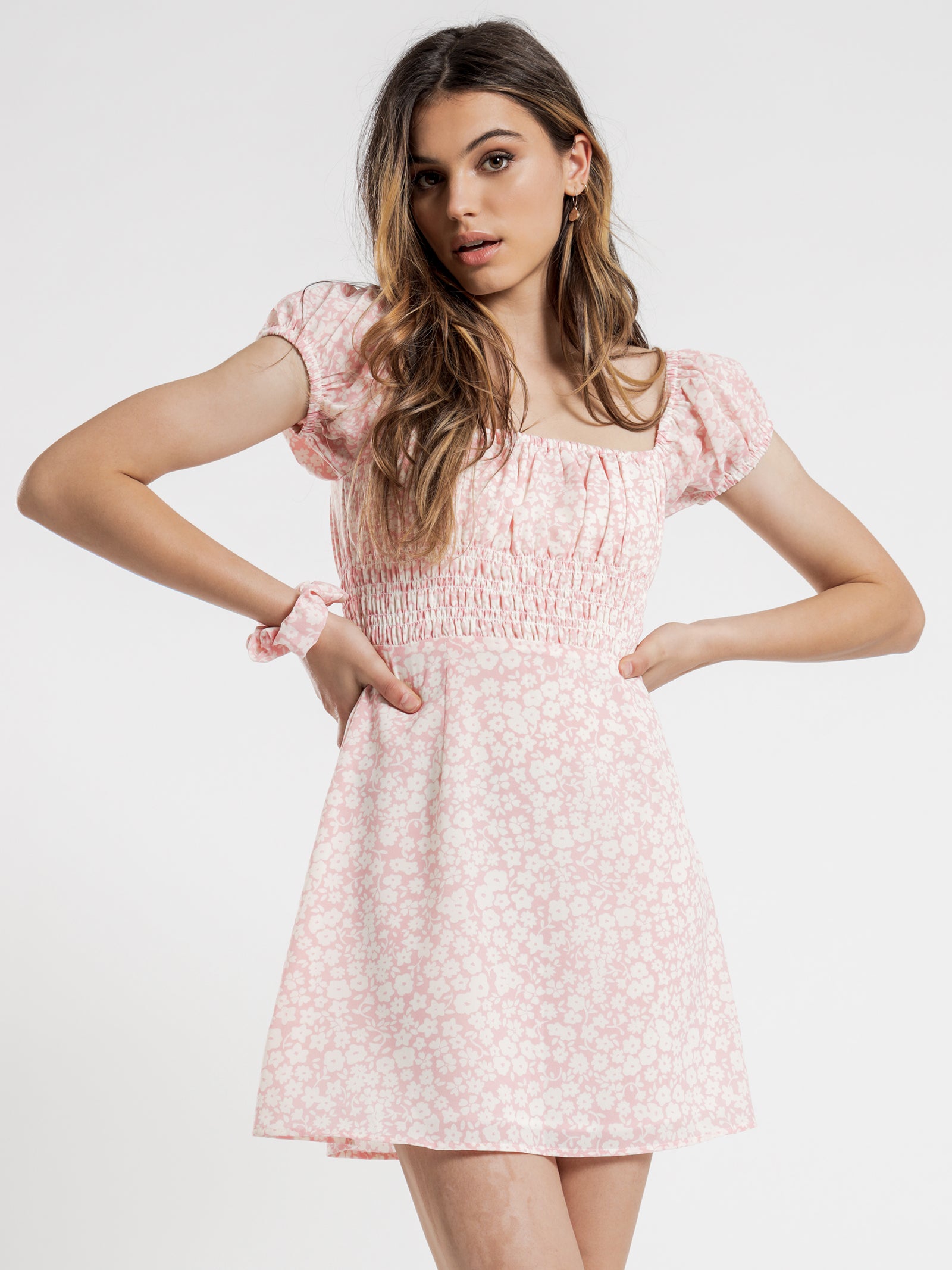 Nikita Shirred Mini Dress in Hydrangea - Glue Store