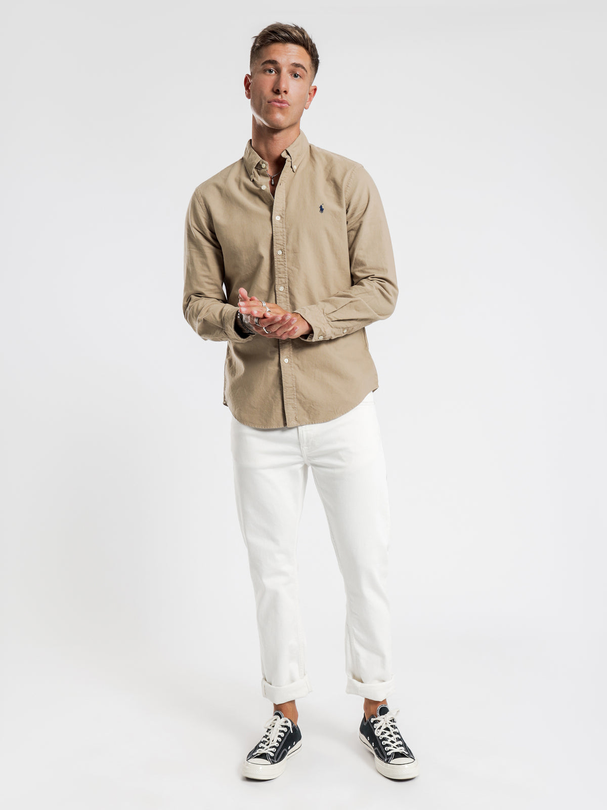 Polo Ralph Lauren Slim-Fit Oxford Long Sleeve Shirt in Tan | Tan