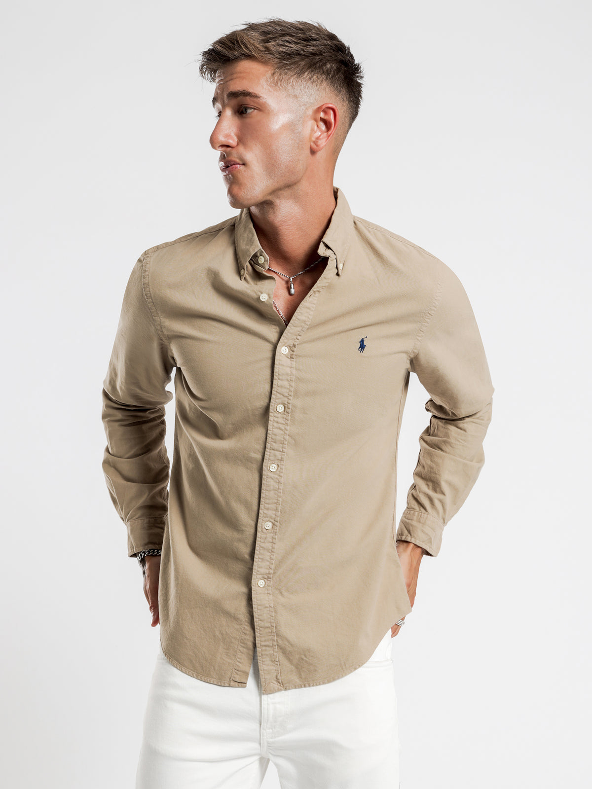 Polo Ralph Lauren Slim-Fit Oxford Long Sleeve Shirt in Tan | Tan