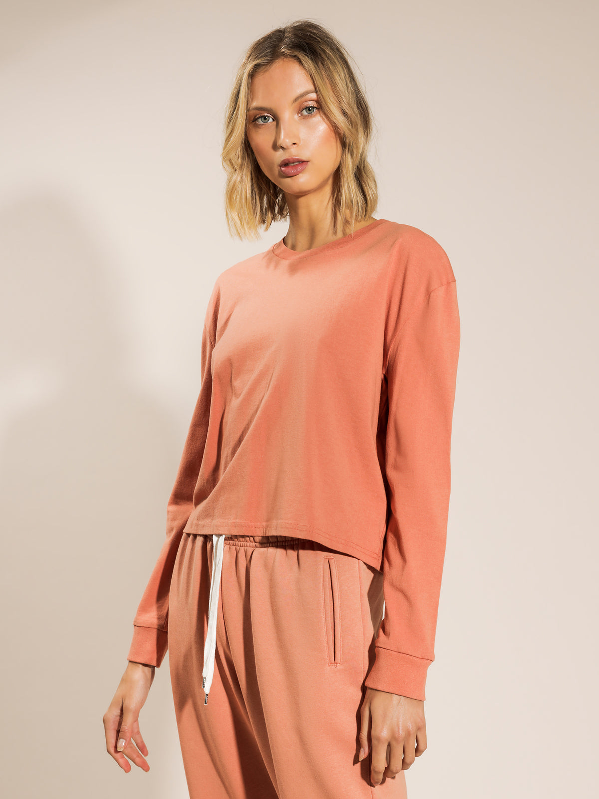 Nude Lucy Xavier Crop BF Long Sleeve T-Shirt in Terracotta | Terracotta