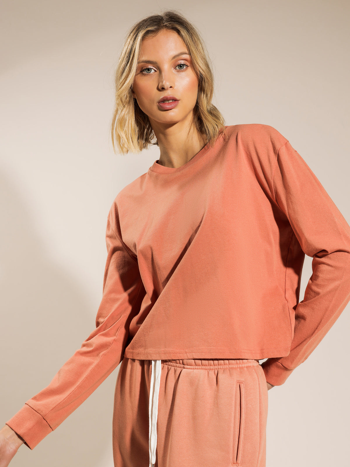 Nude Lucy Xavier Crop BF Long Sleeve T-Shirt in Terracotta | Terracotta