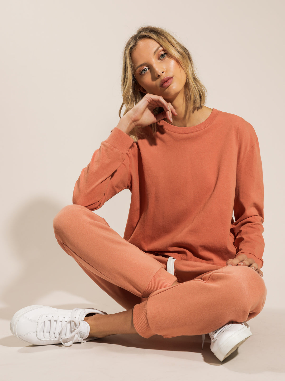 Nude Lucy Xavier Crop BF Long Sleeve T-Shirt in Terracotta | Terracotta