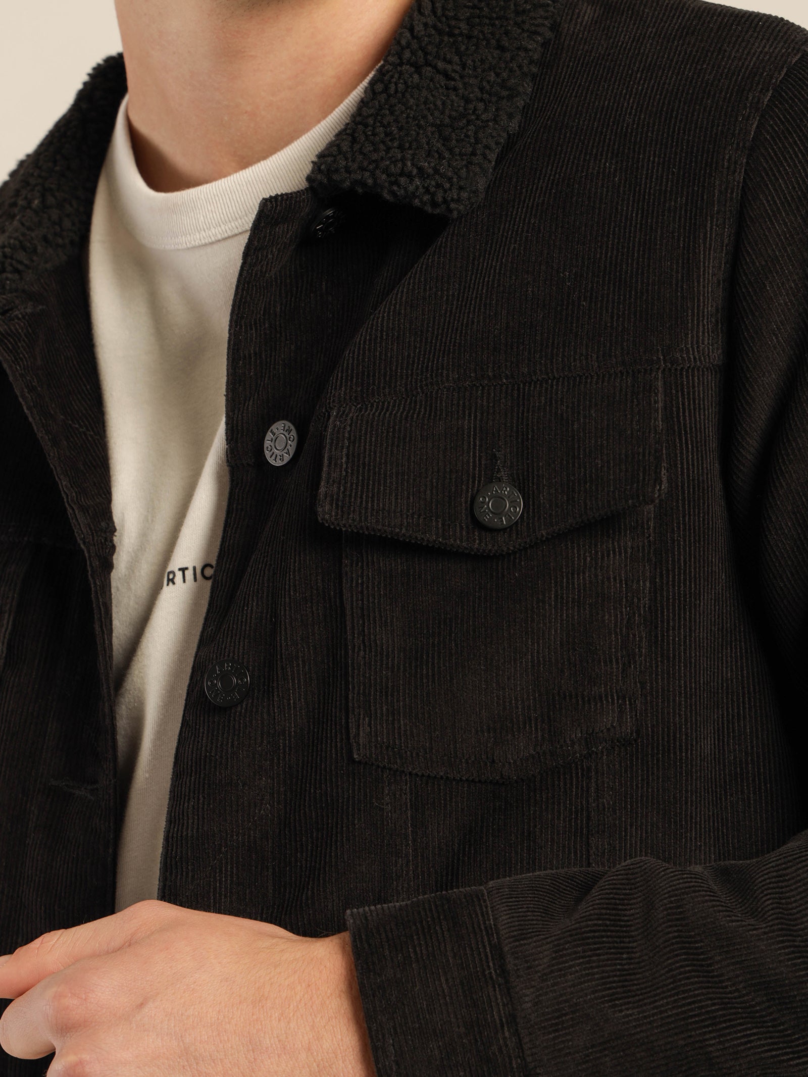 Rehan Cord Sherpa Jacket in Black