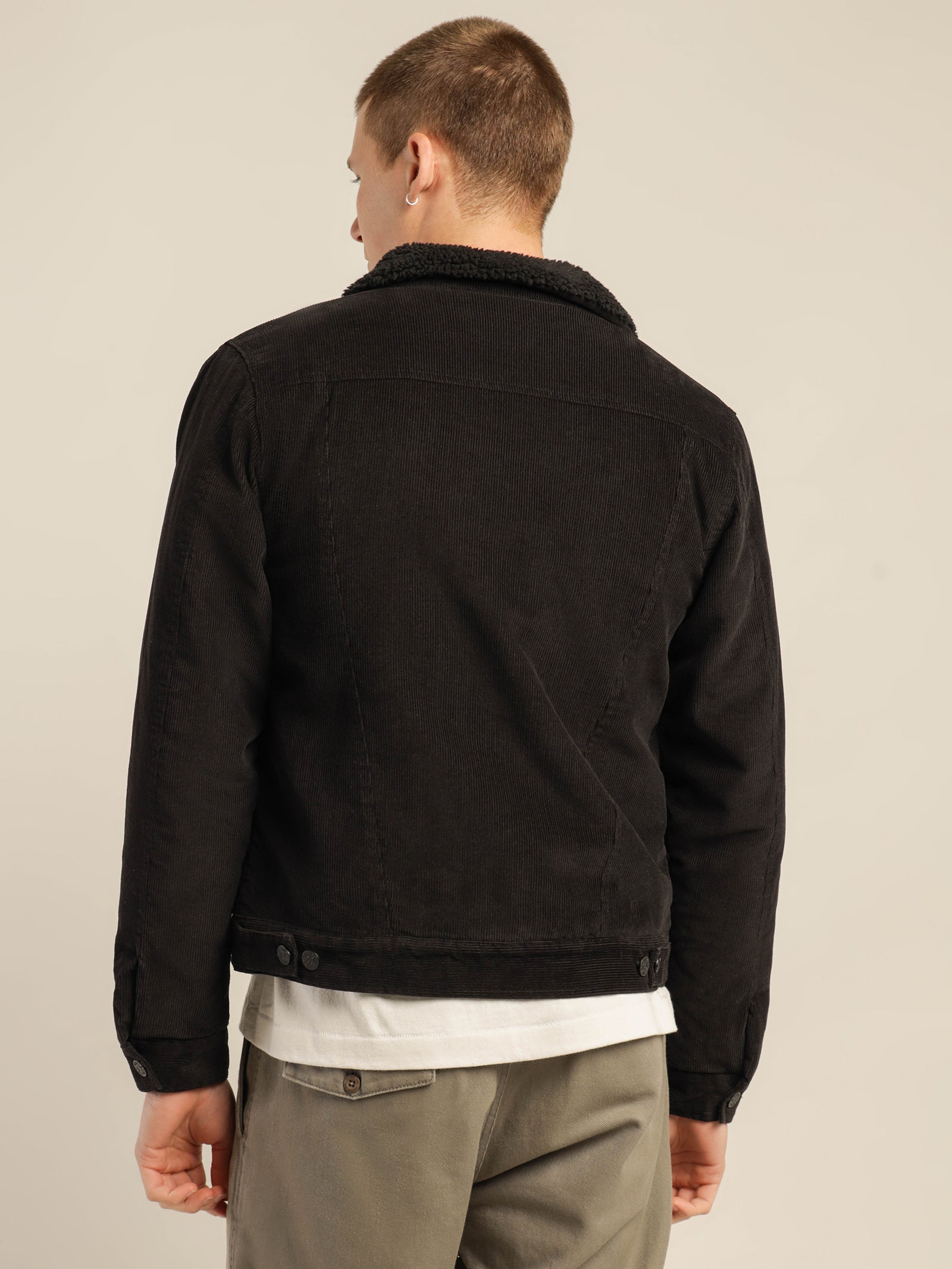 Rehan Cord Sherpa Jacket in Black