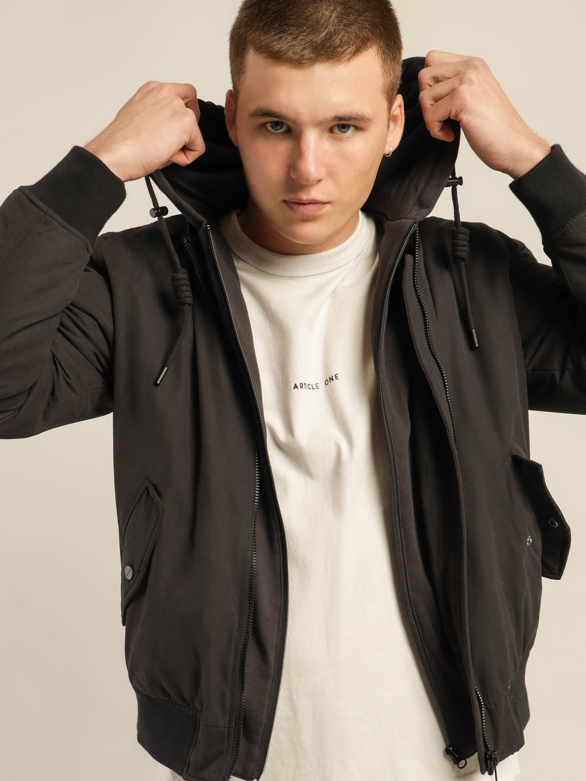 Article One Tenzin Hooded Bomber in Black | Black