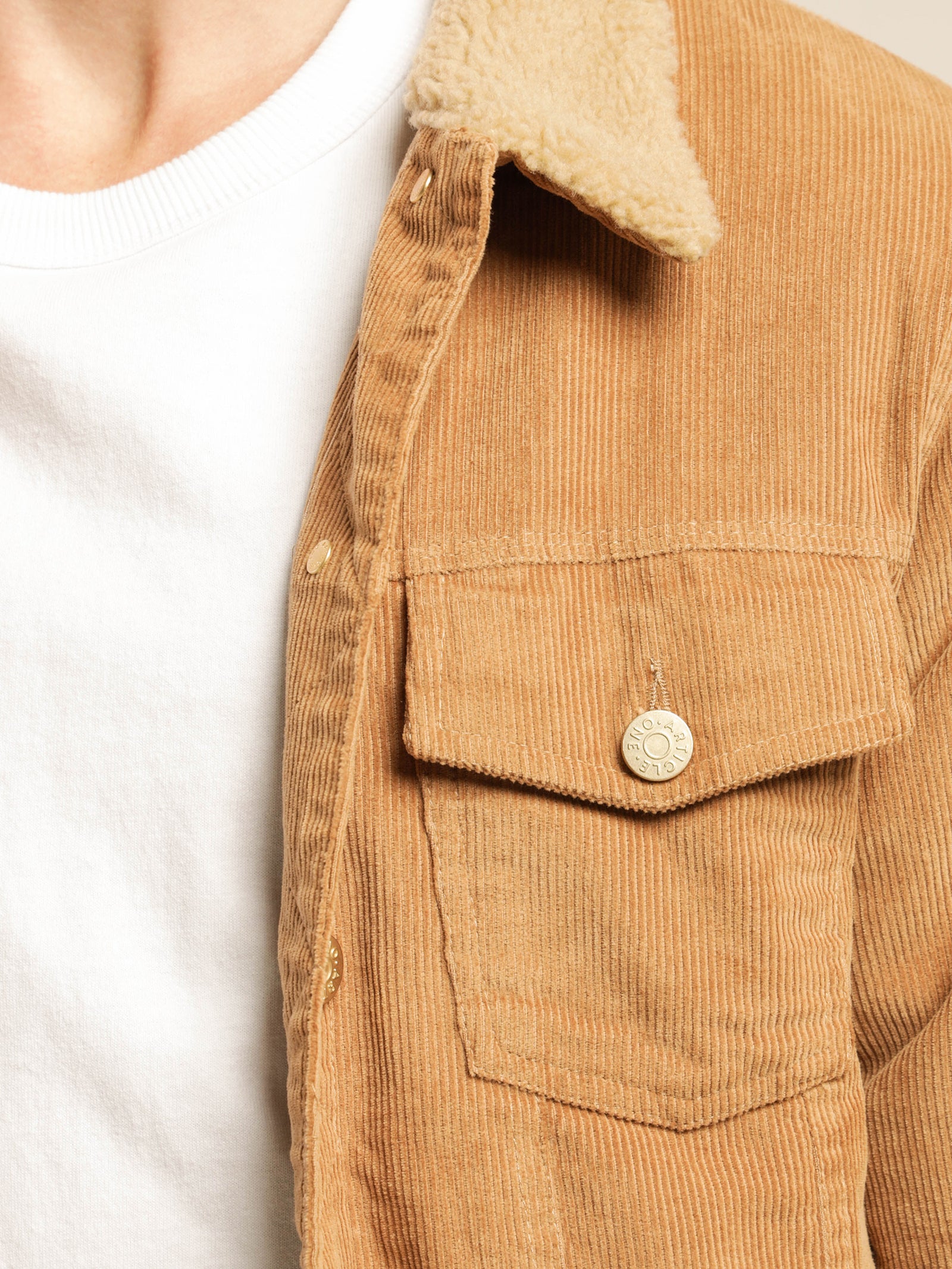 Rehan Cord Sherpa Jacket in Musk Tan