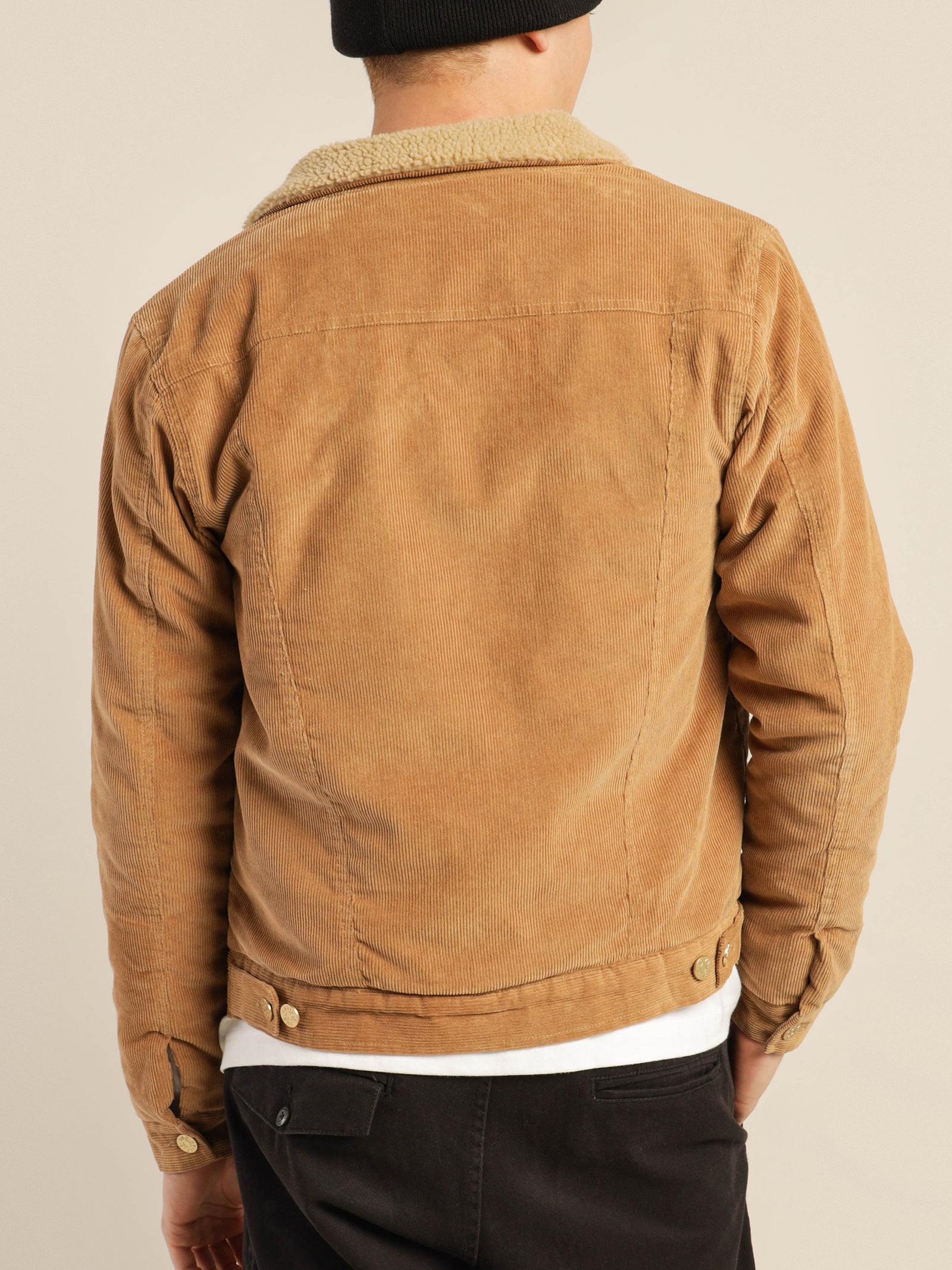 Rehan Cord Sherpa Jacket in Musk Tan