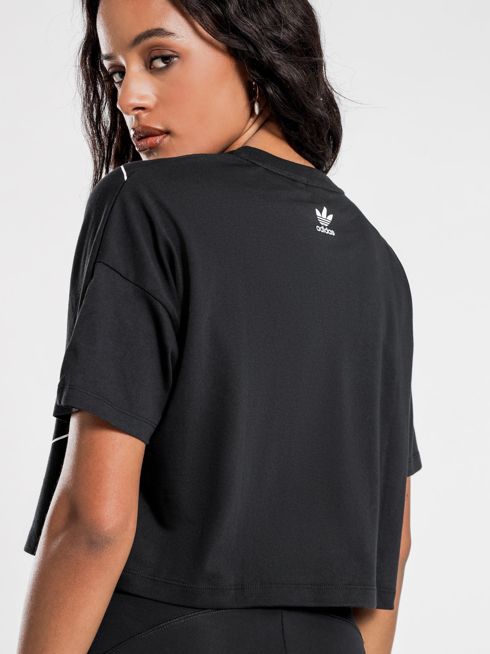 Large Trefoil Logo Cropped T-Shirt in Black & White