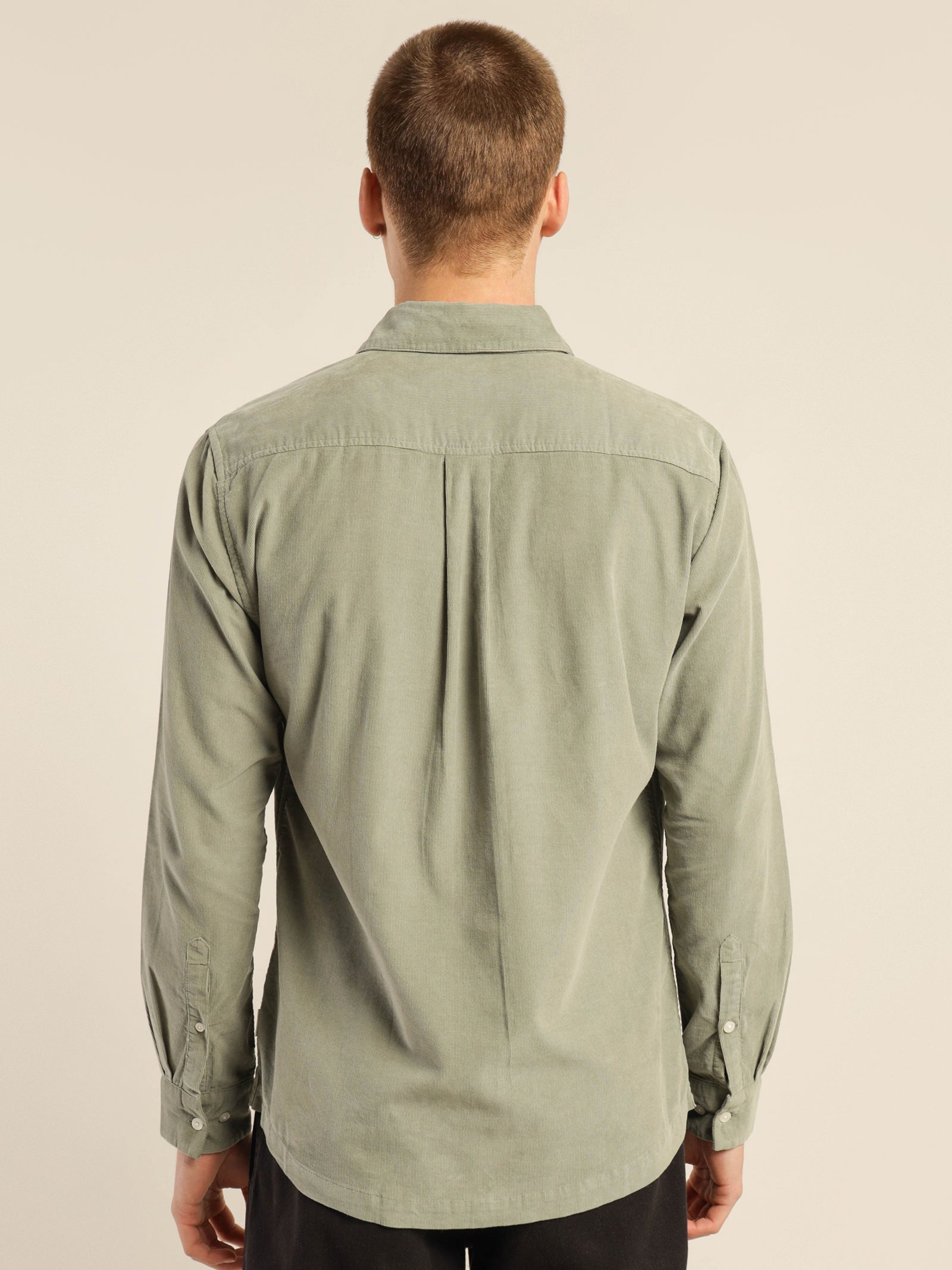 Soren Micro-Cord Long Sleeve Shirt in Willow Green