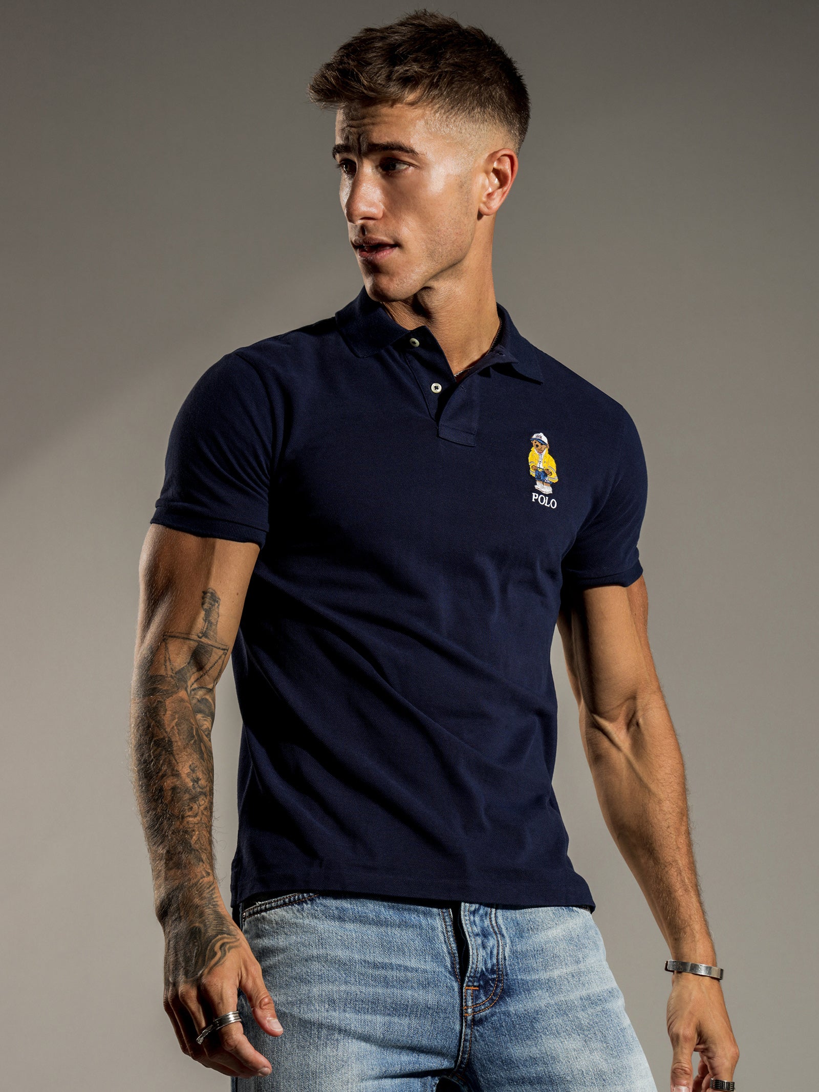 Teddy Embroidered Polo T-Shirt in Navy