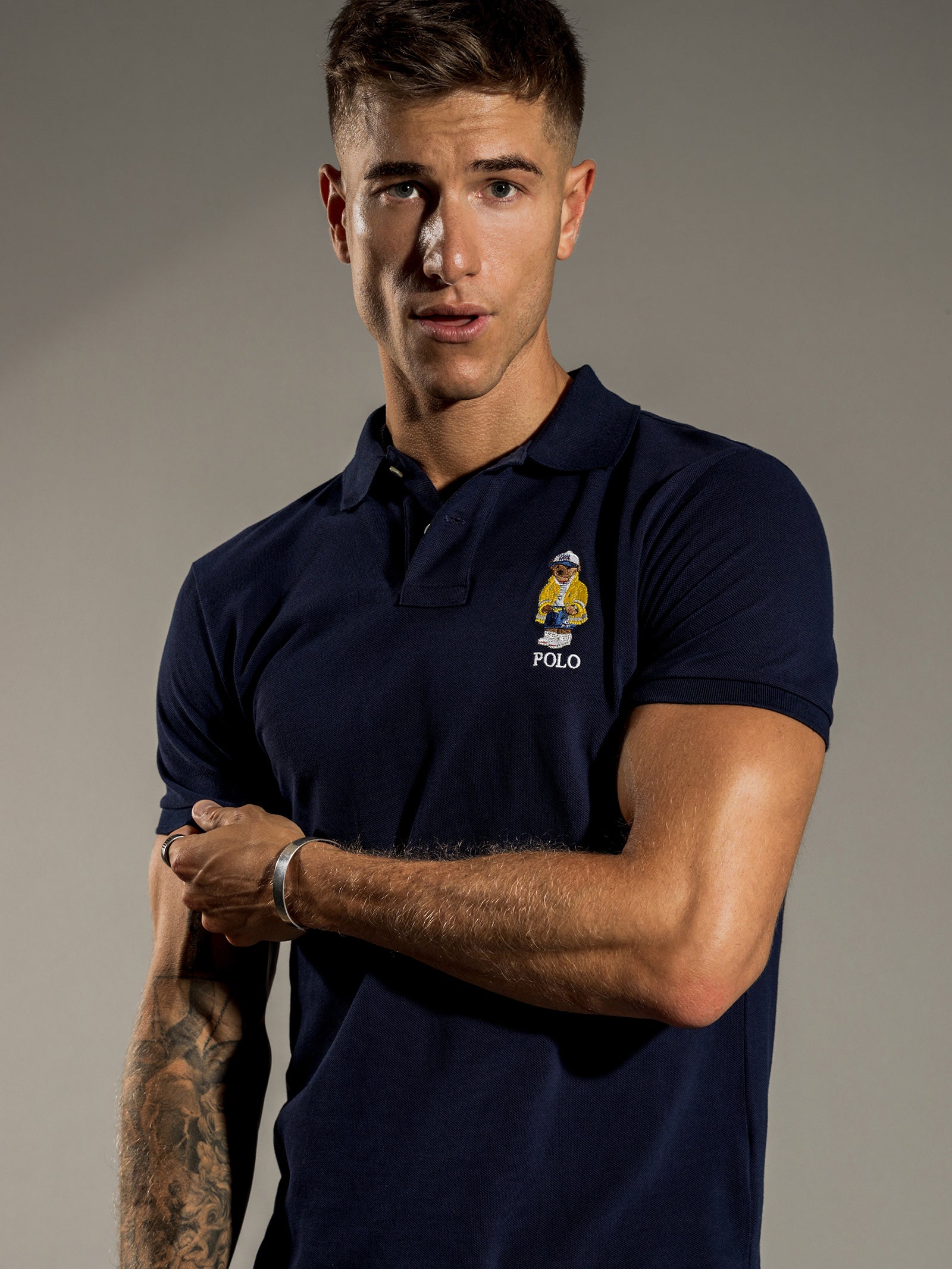 Teddy Embroidered Polo T-Shirt in Navy