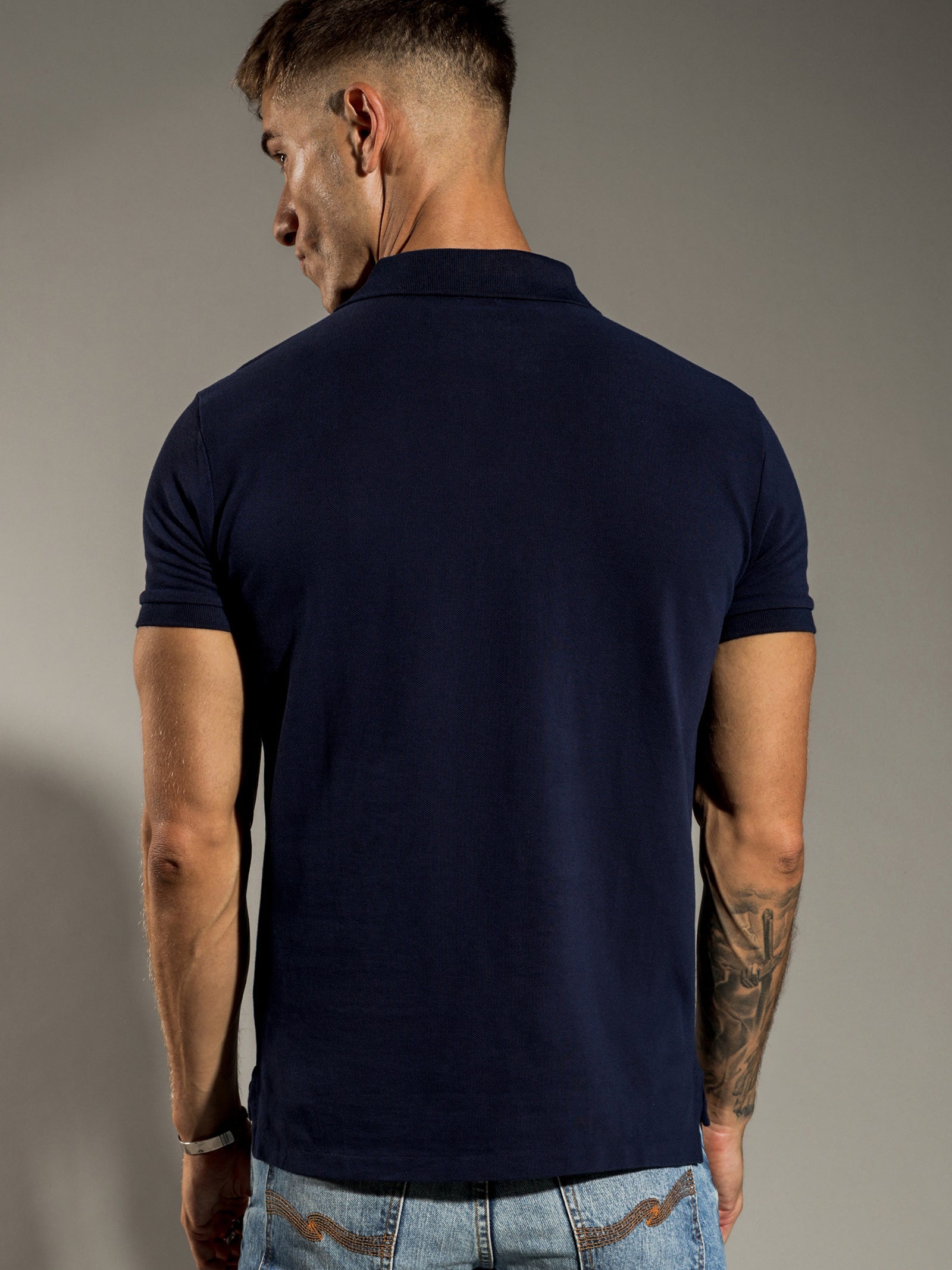 Teddy Embroidered Polo T-Shirt in Navy