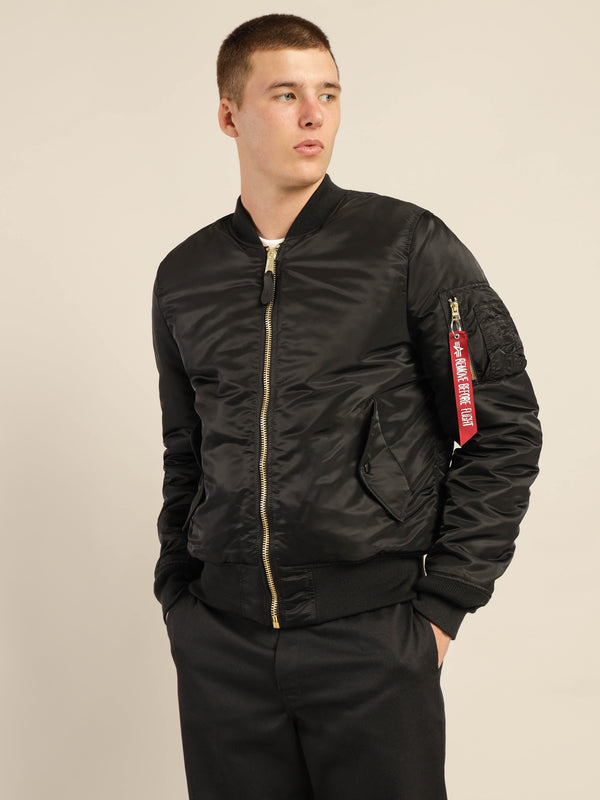 å MA-1 Slim Fit Reversible Bomber Jacket in Black Black | Glue Store