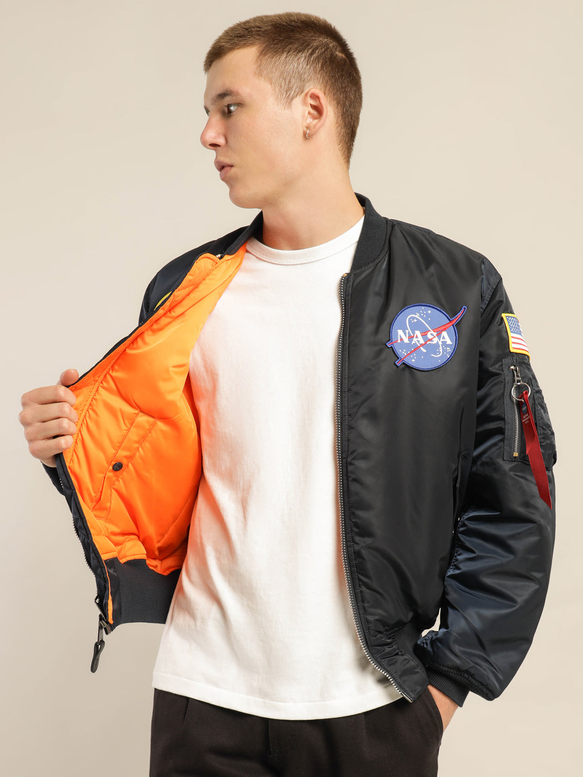 Alpha Industries NASA MA-1 Reversible Bomber Jacket in Replica Blue | Navy