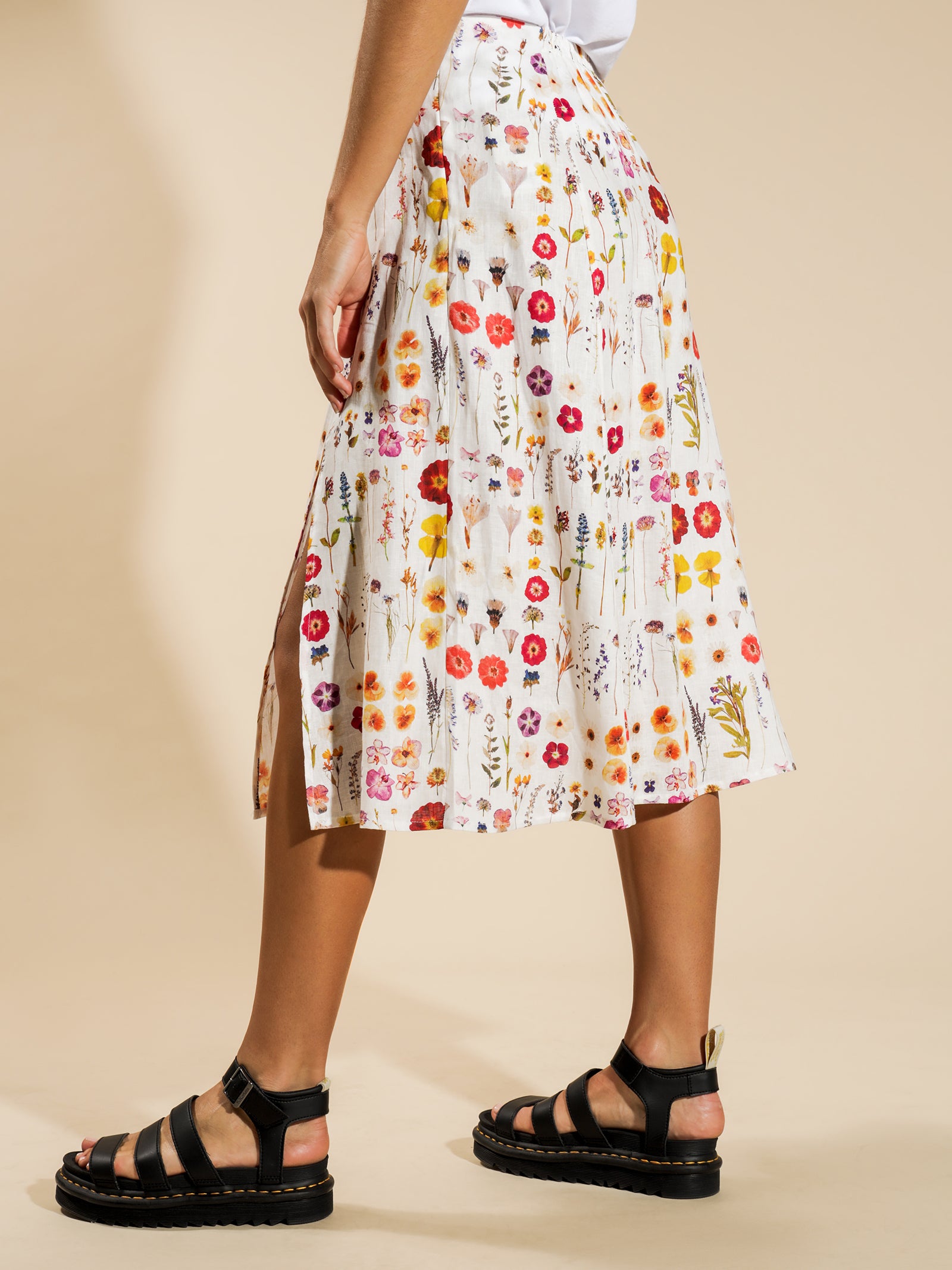 A Line Split Midi Skirt in Pressed Floral - Glue Store