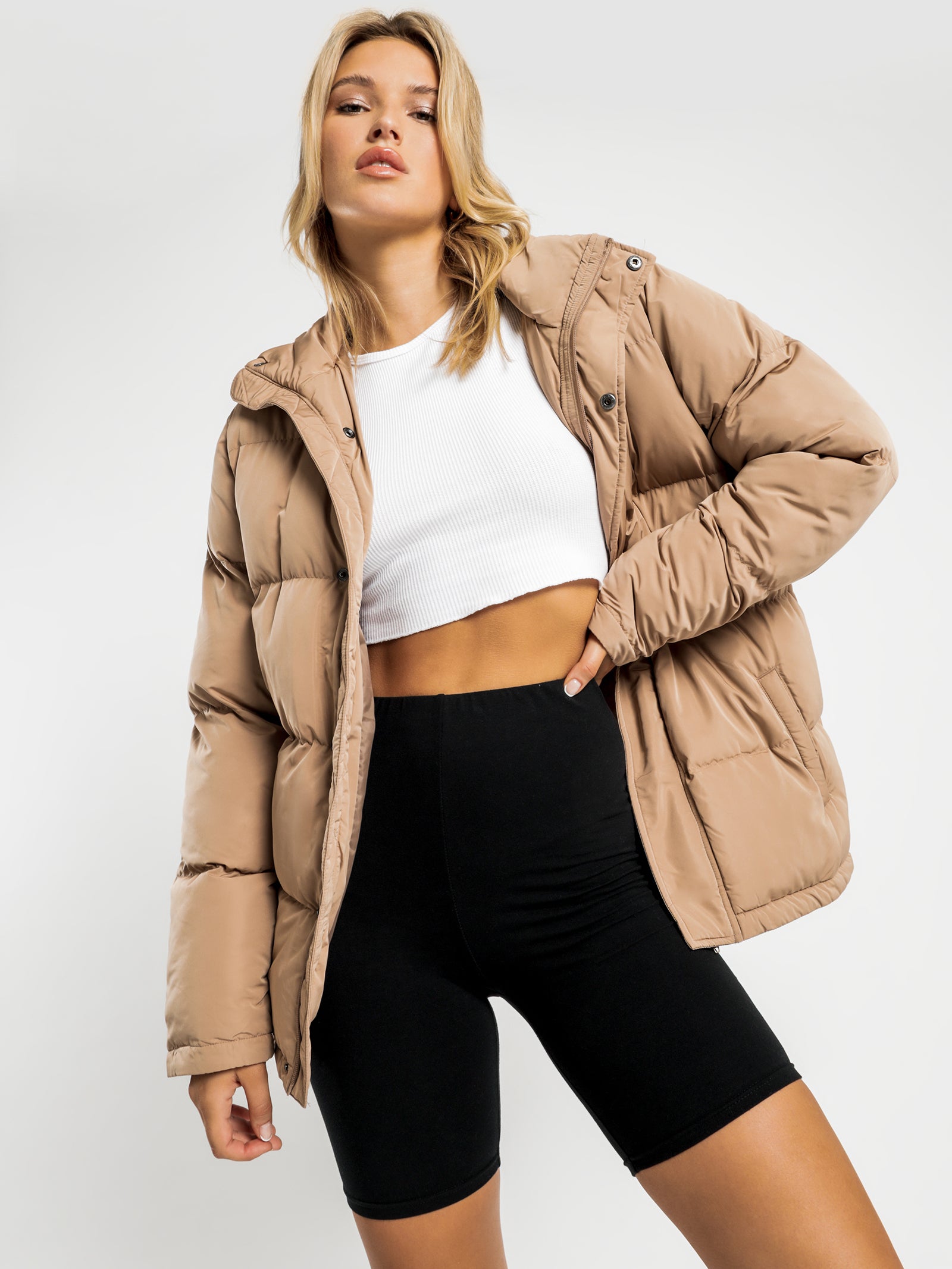 Mocha puffer outlet jacket