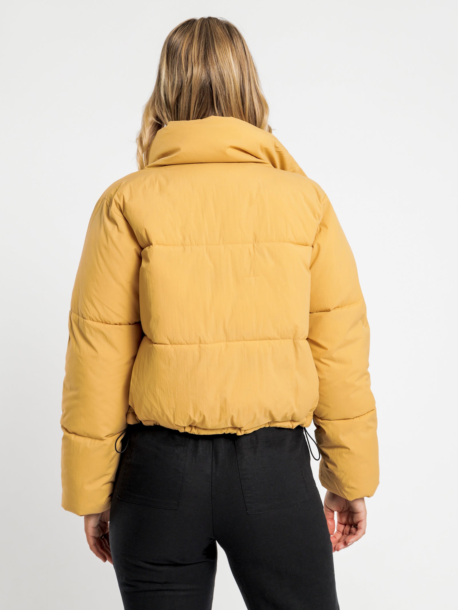 Mustard cropped puffer clearance jacket