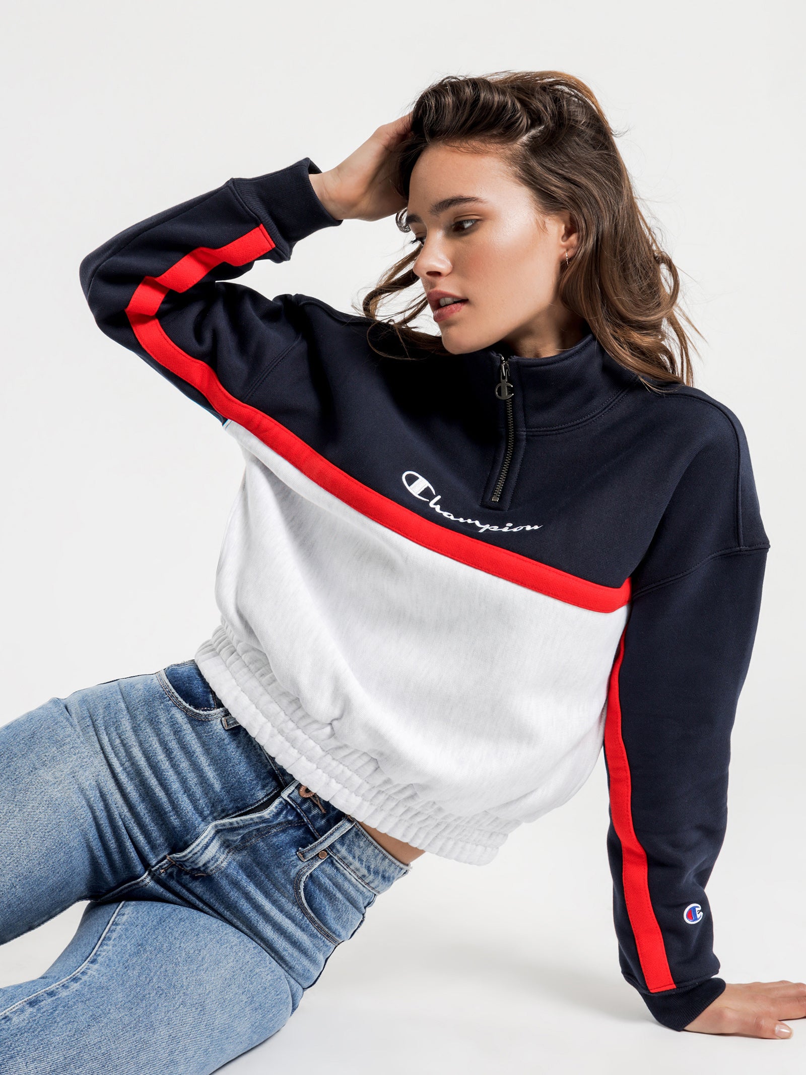 Champion sweater hotsell womens red navy