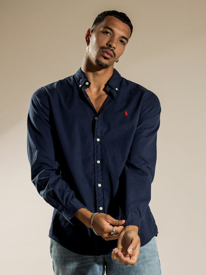 Slim-Fit Shirt in Navy Blue & Red