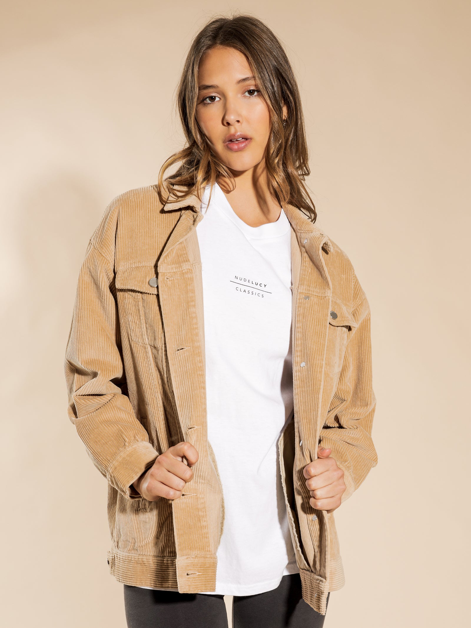 Binx Longline Corduroy Jacket in Biscuit