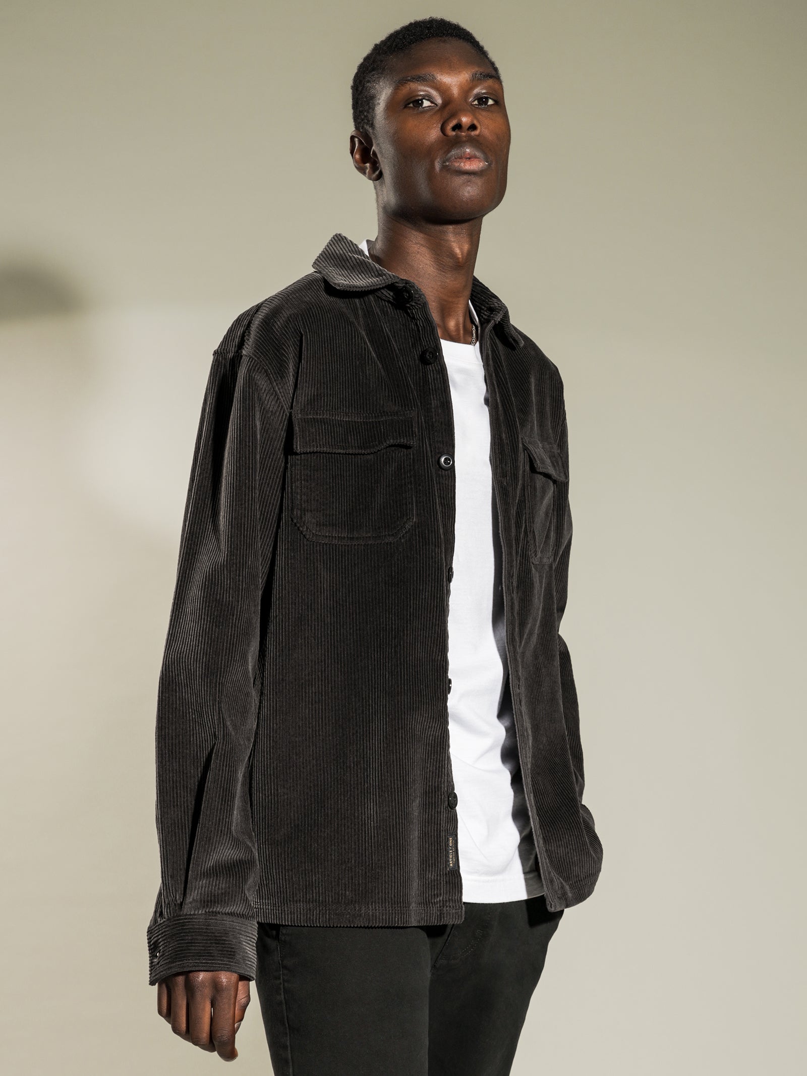 Amari Cord Overshirt in Washed Black