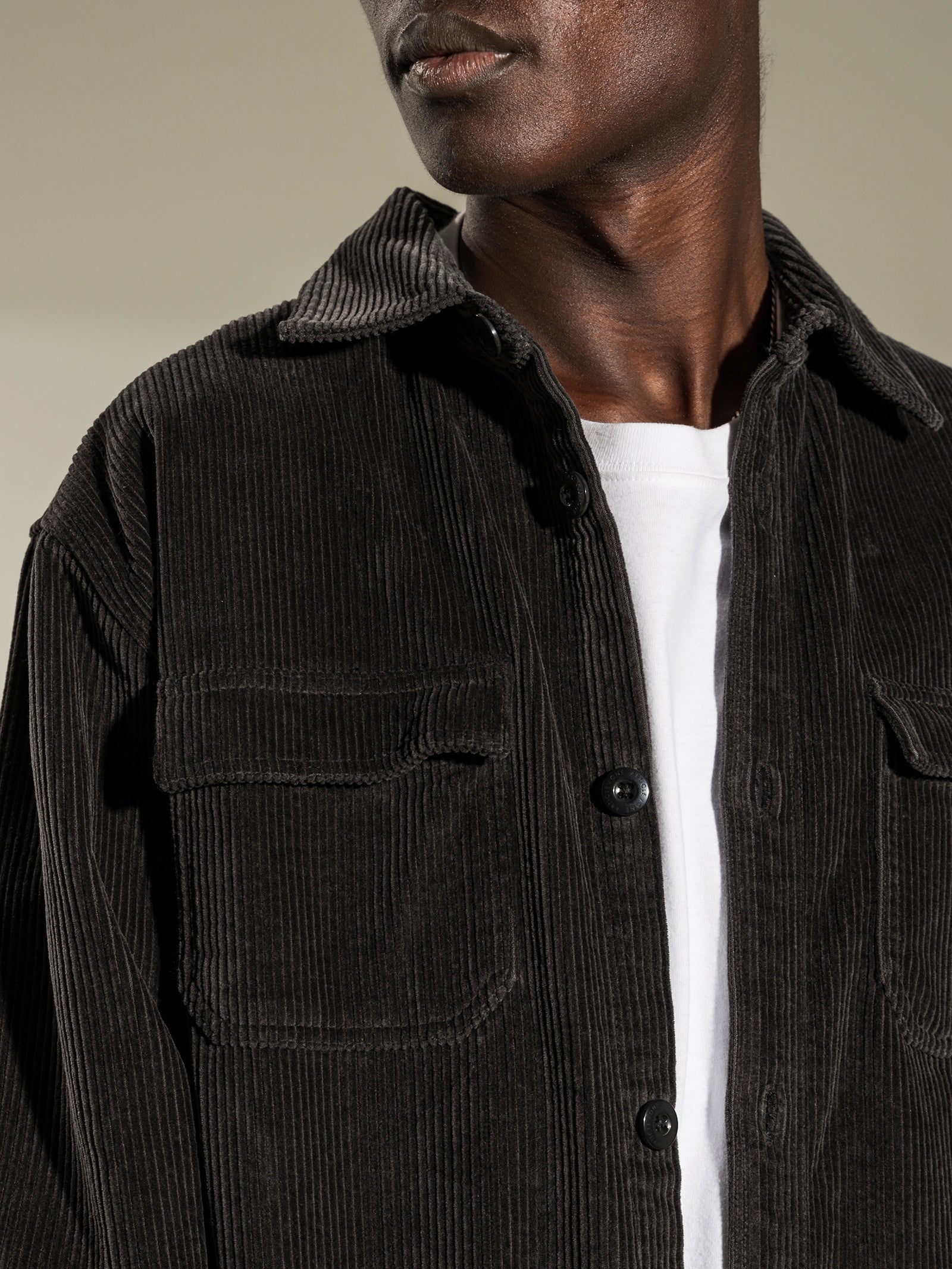 Amari Cord Overshirt in Washed Black