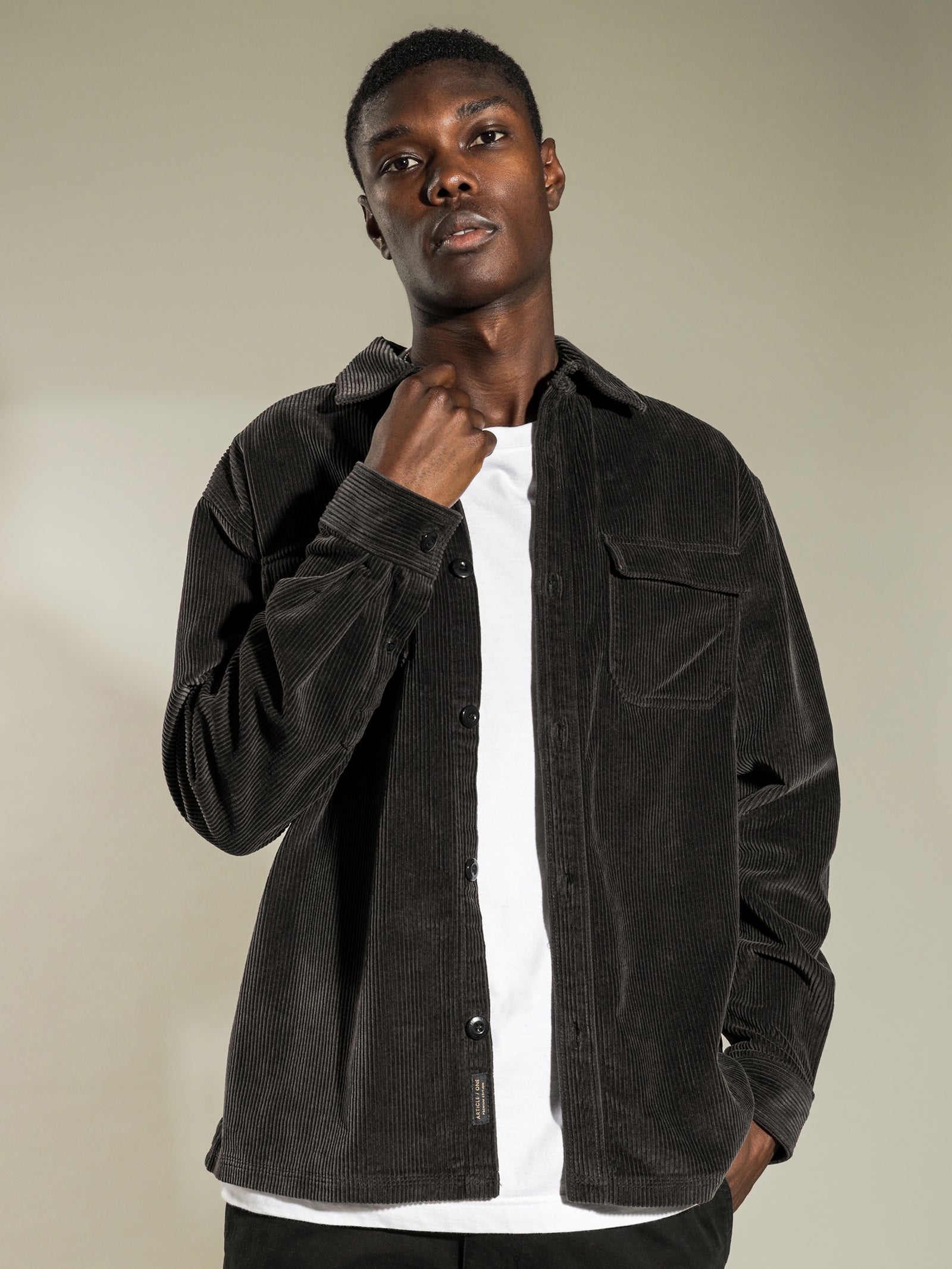 Amari Cord Overshirt in Washed Black