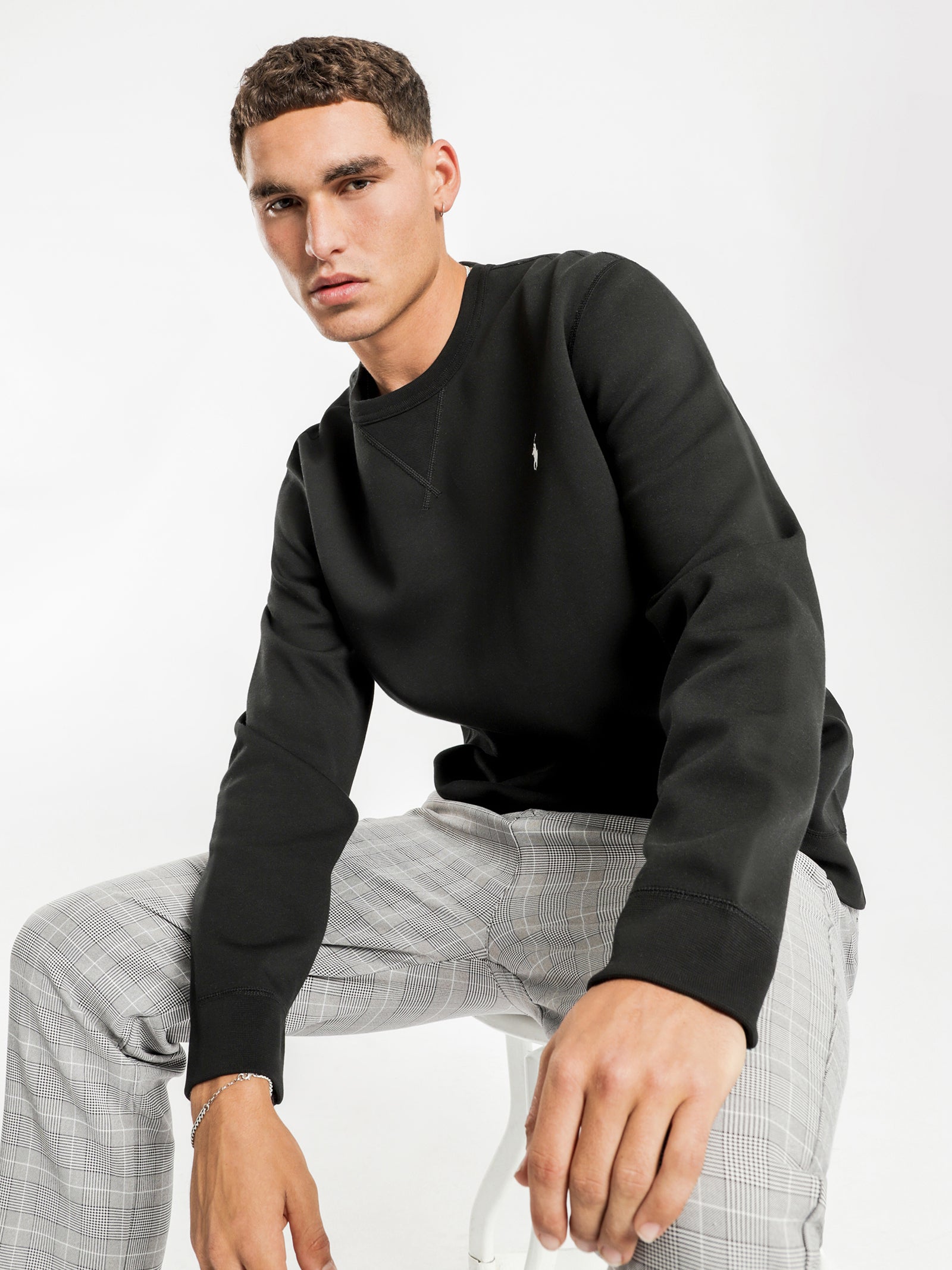 Polo Long Sleeve Crew Knit in Black