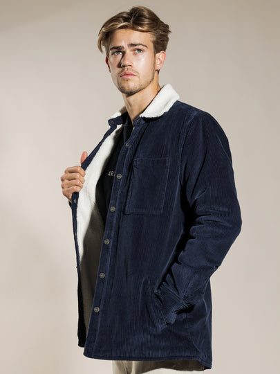 Sawyer Corduroy Sherpa Jacket in Navy