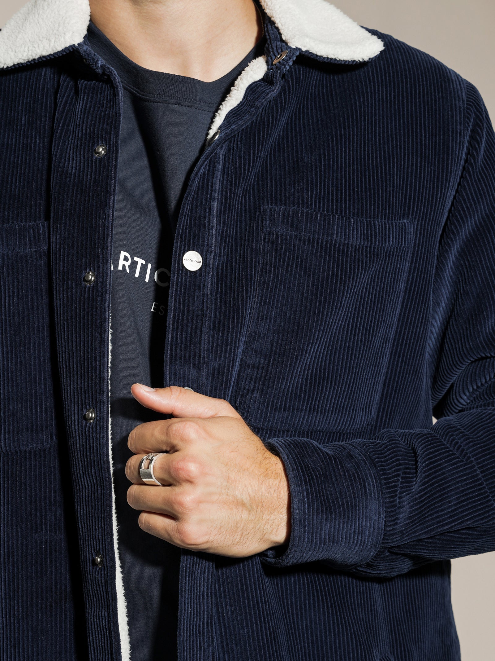 Sawyer Corduroy Sherpa Jacket in Navy