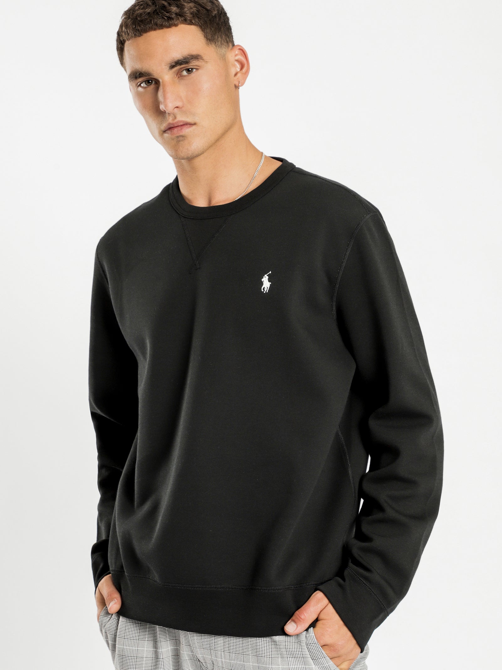 Polo Long Sleeve Crew Knit in Black