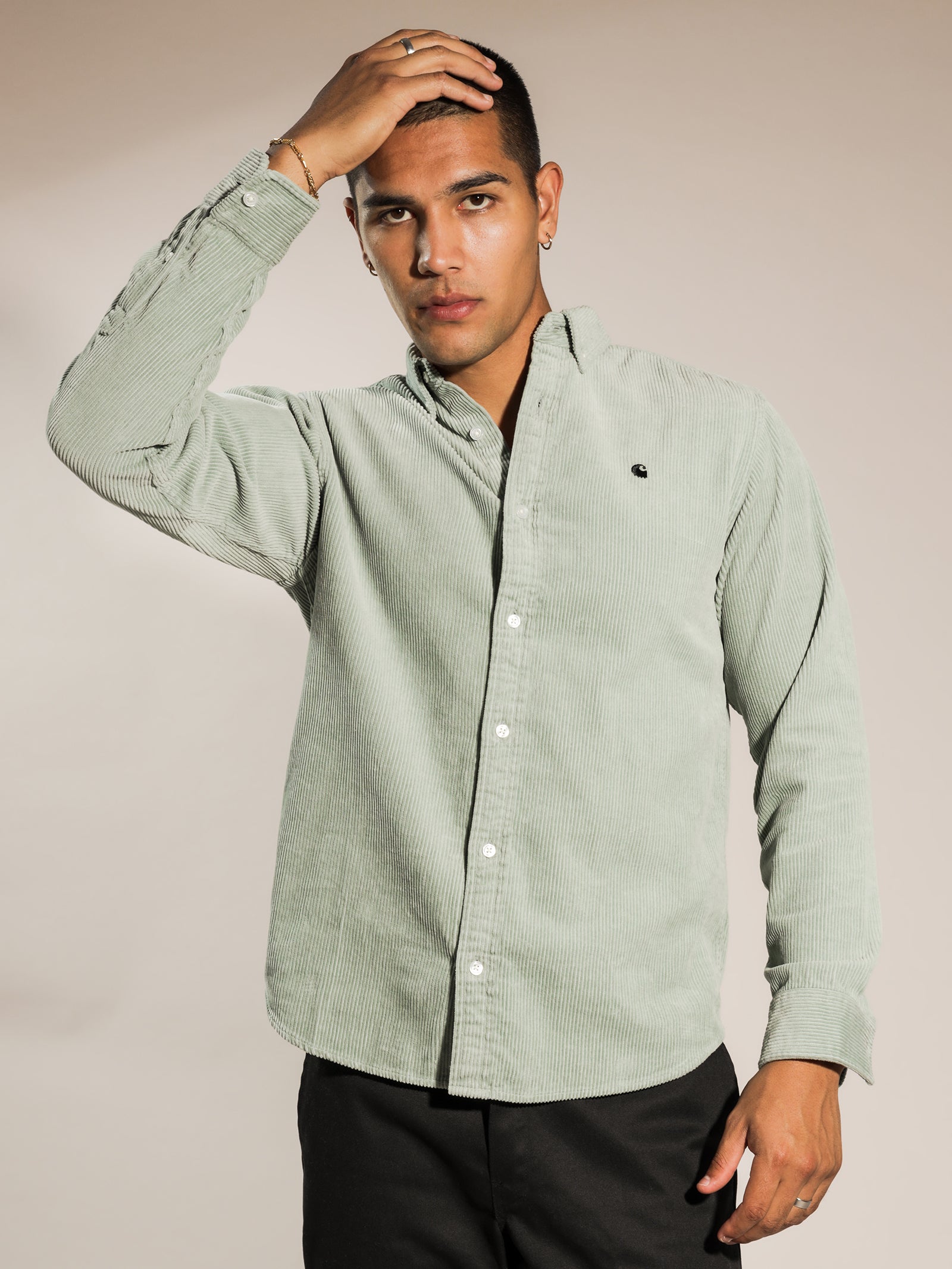 Maddison Corduroy Long Sleeve T-Shirt in Frosted Green