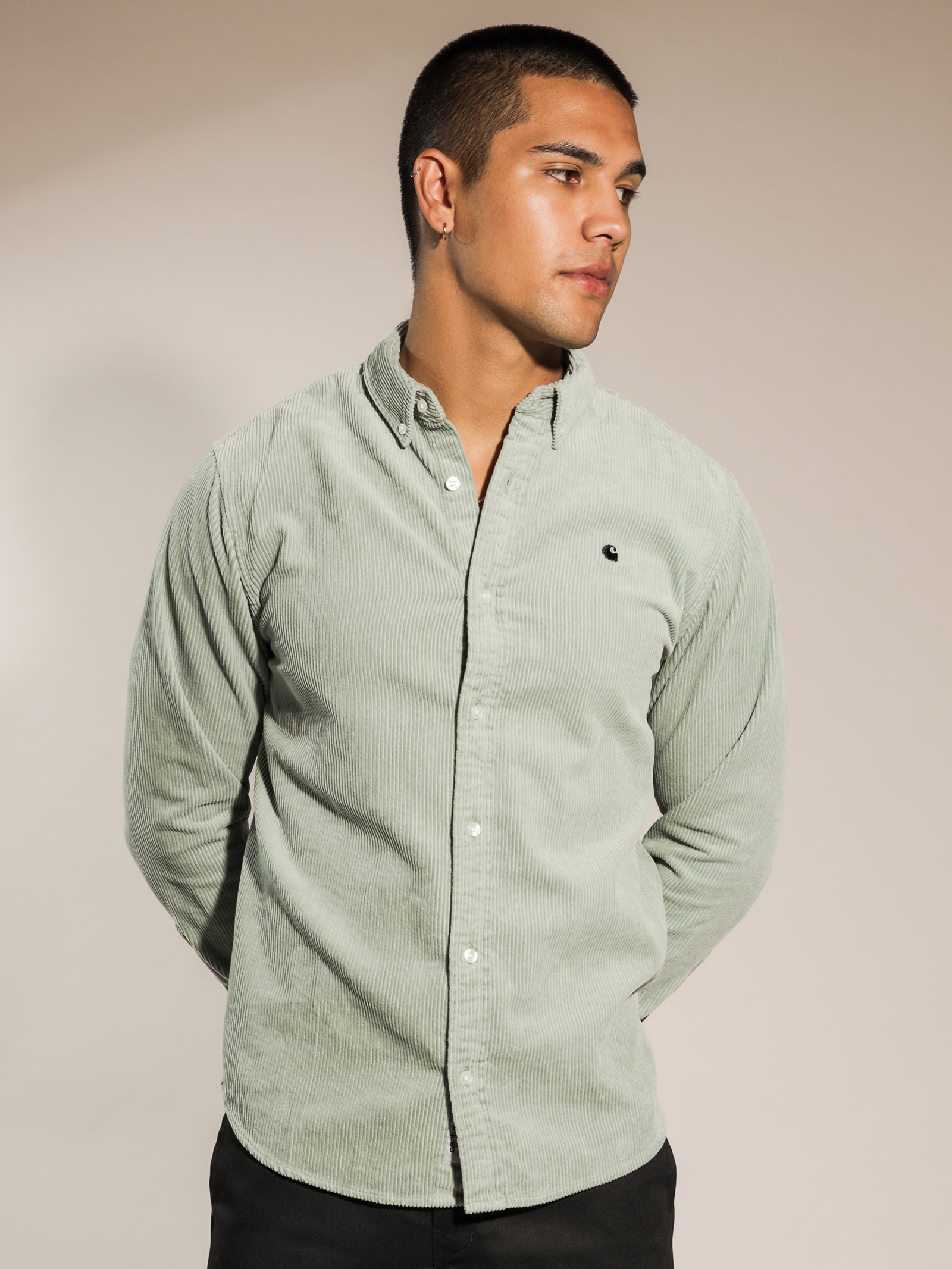 Maddison Corduroy Long Sleeve T-Shirt in Frosted Green