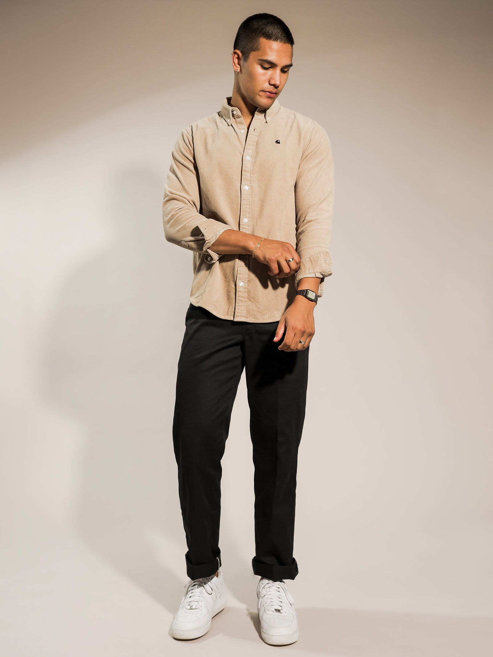 Madison Corduroy Long Sleeve Shirt in Beige