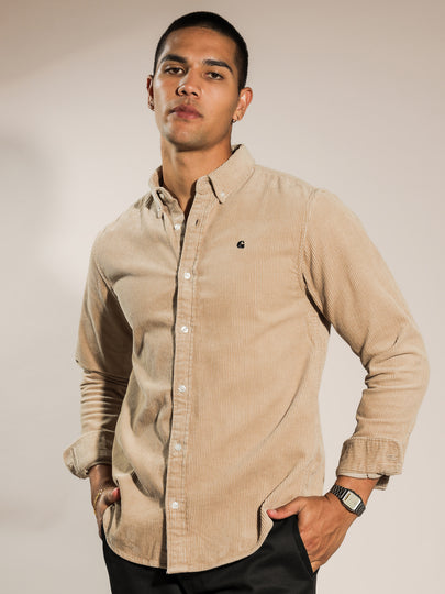 Madison Corduroy Long Sleeve Shirt in Beige