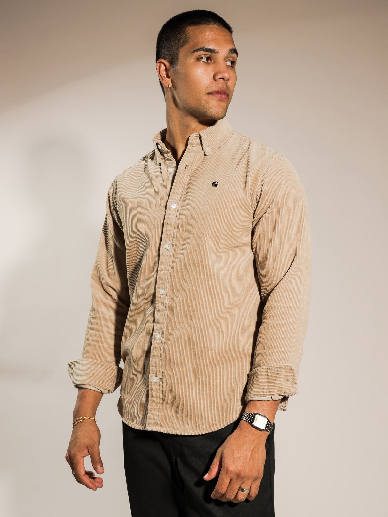 Madison Corduroy Long Sleeve Shirt in Beige