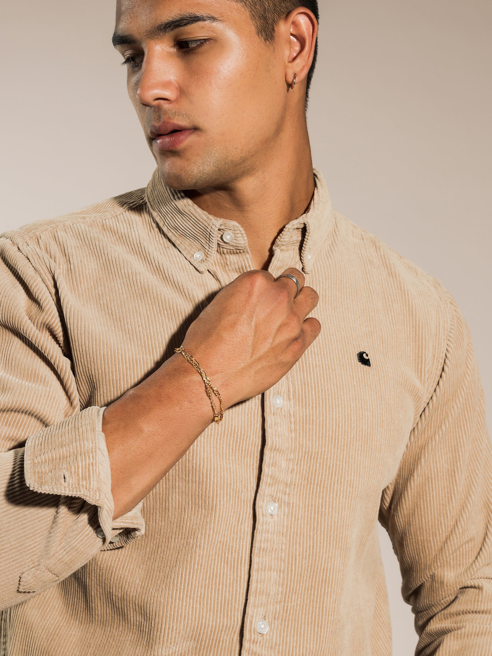 Madison Corduroy Long Sleeve Shirt in Beige