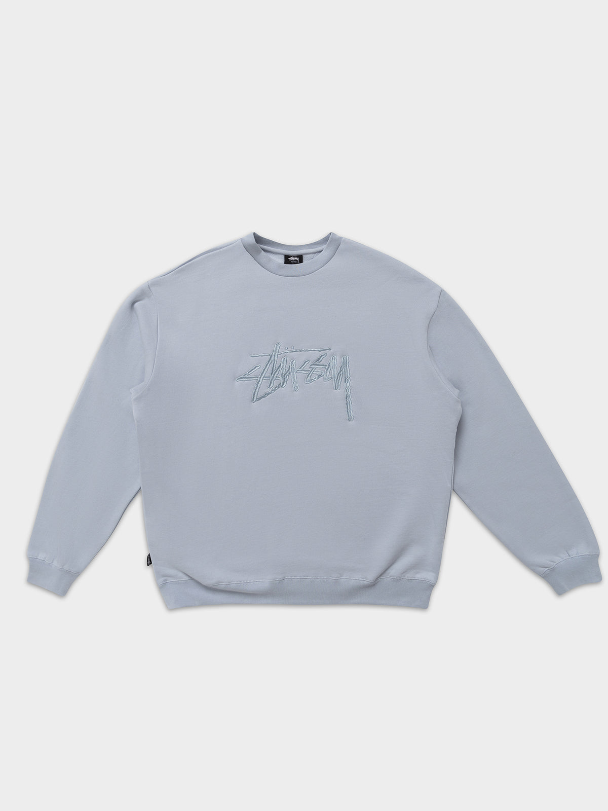 Stussy Solid Stock Embroidered Crew Sweater in Silver Blue | Blue