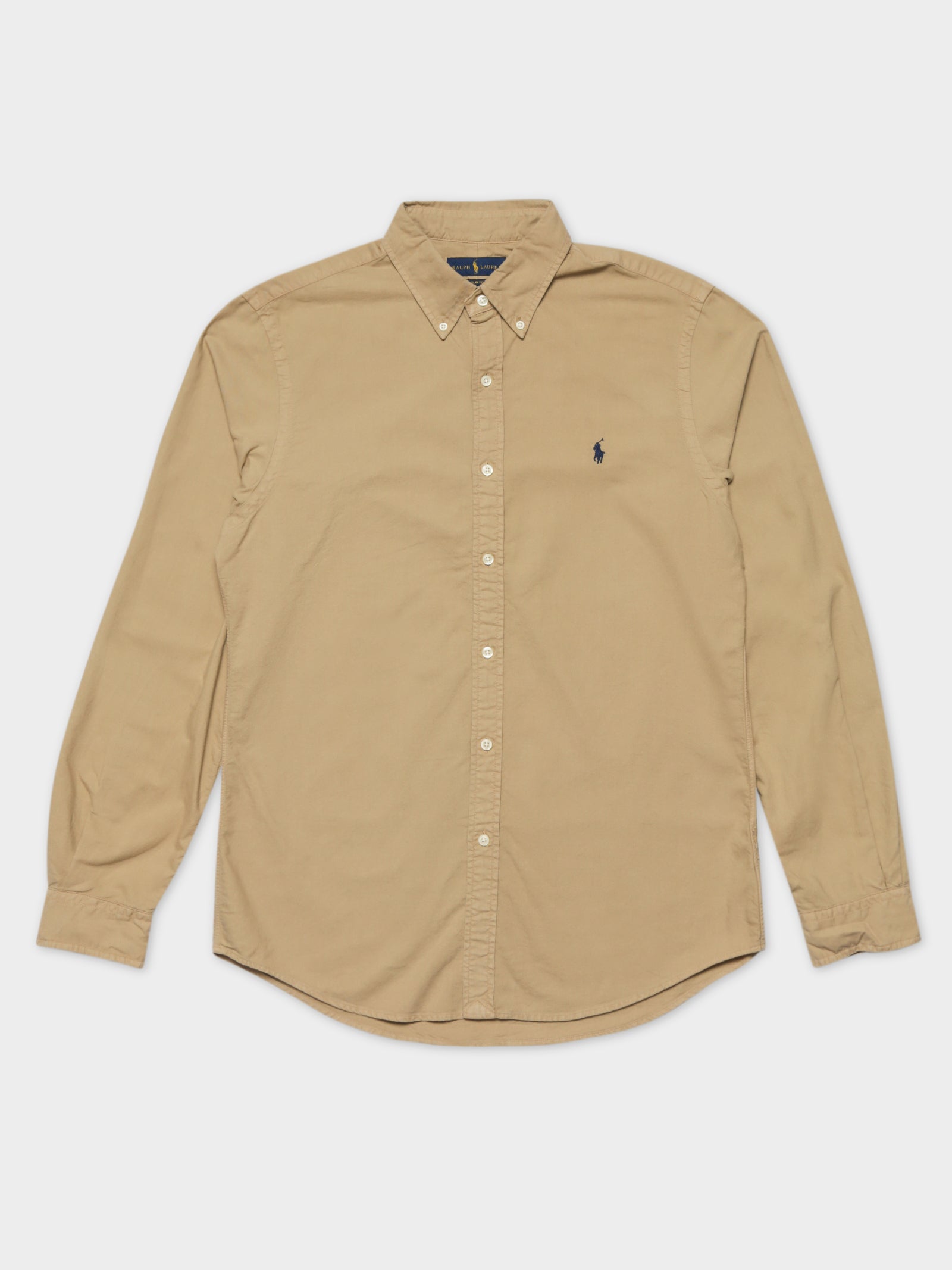 Slim-Fit Oxford Long Sleeve Shirt in Tan