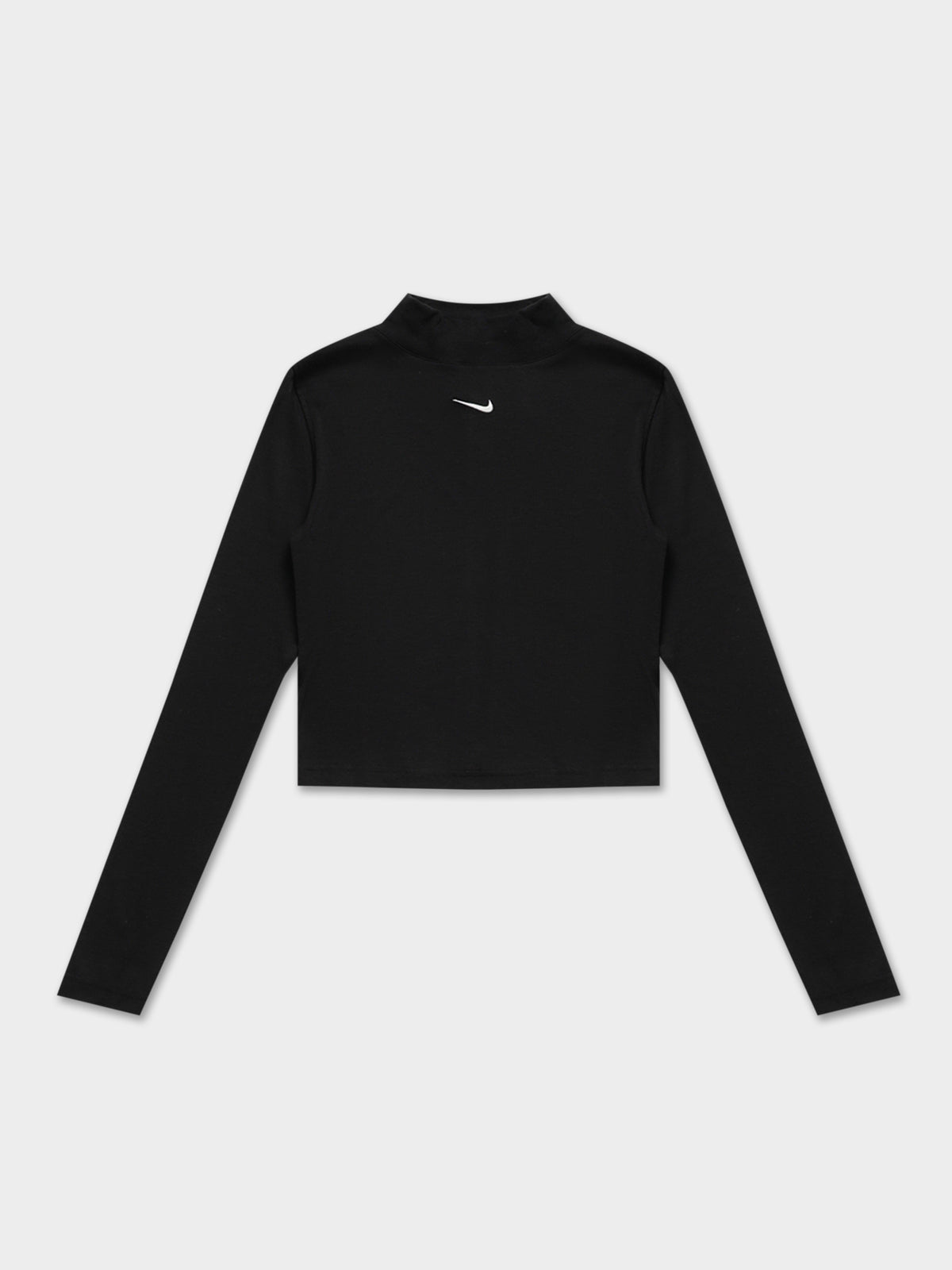 Nike Sportswear Essentials Ribbed Mock Neck Long Sleeve Top in Black | Black/White