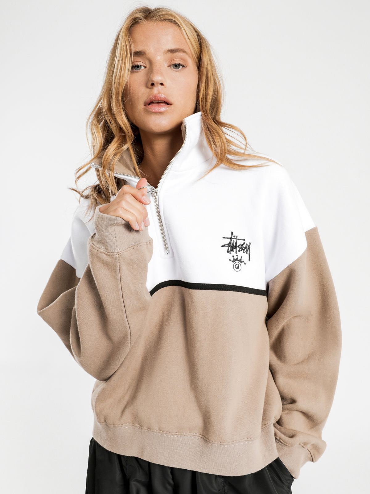 Stussy Albion 1/4 Zip Fleece Pullover in Tan | Tan