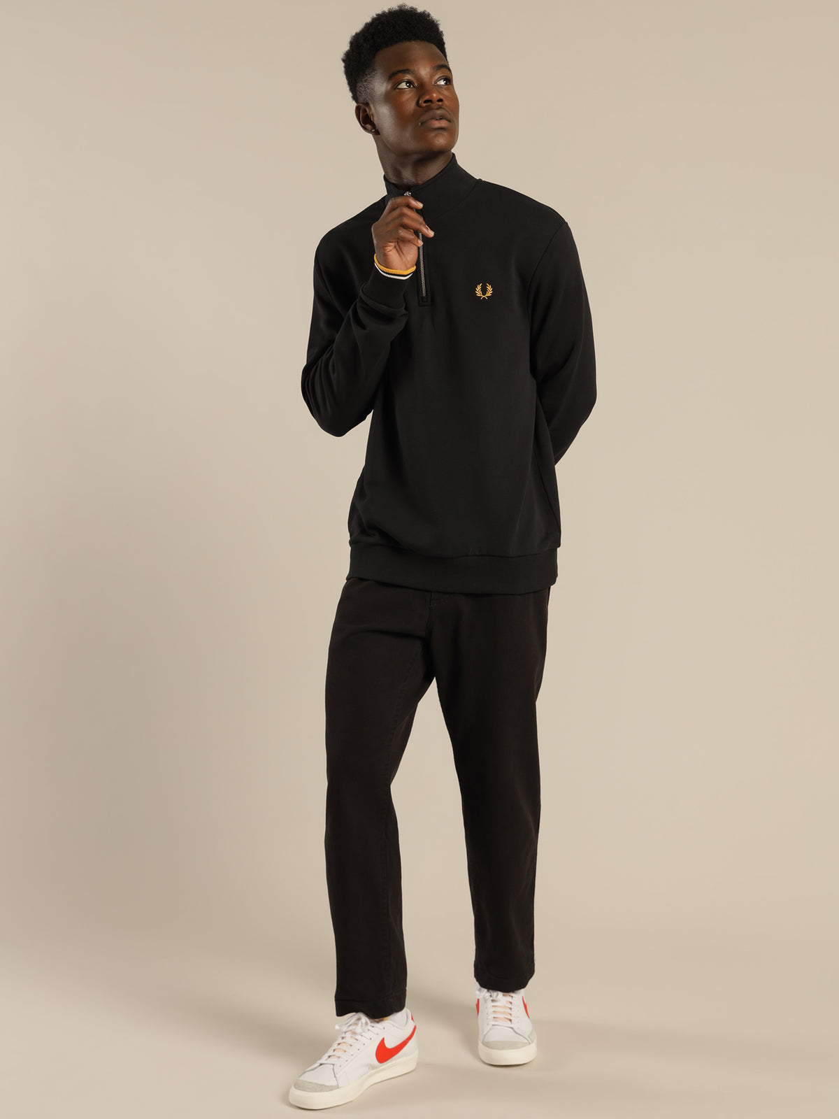 Fred Perry Half Zip Sweatshirt in Black | Black