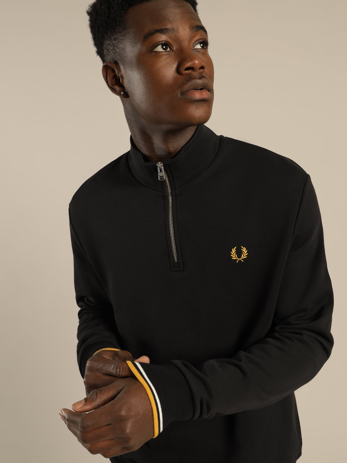 Fred Perry Half Zip Sweatshirt in Black | Black